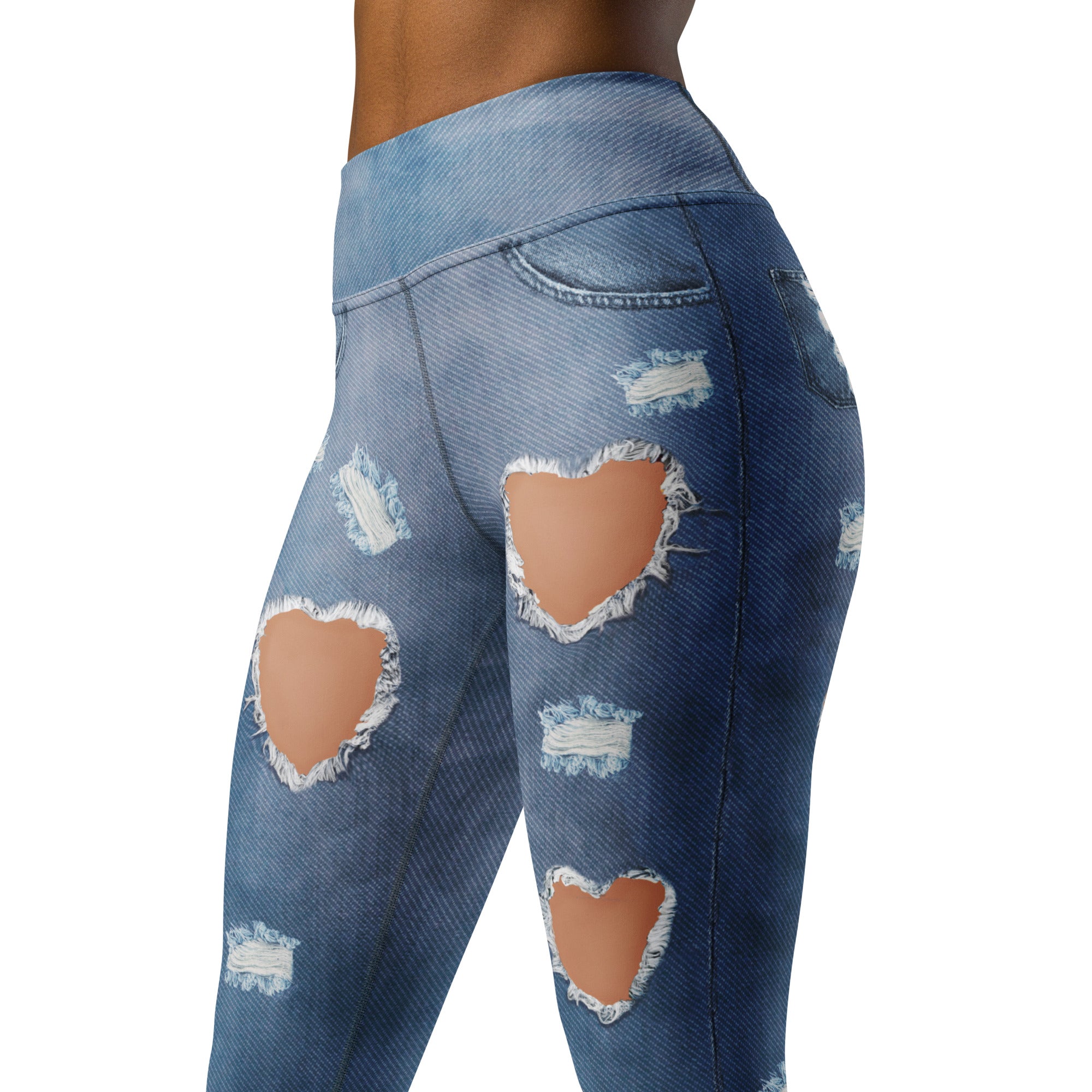 Heart Slit Denim Yoga Leggings