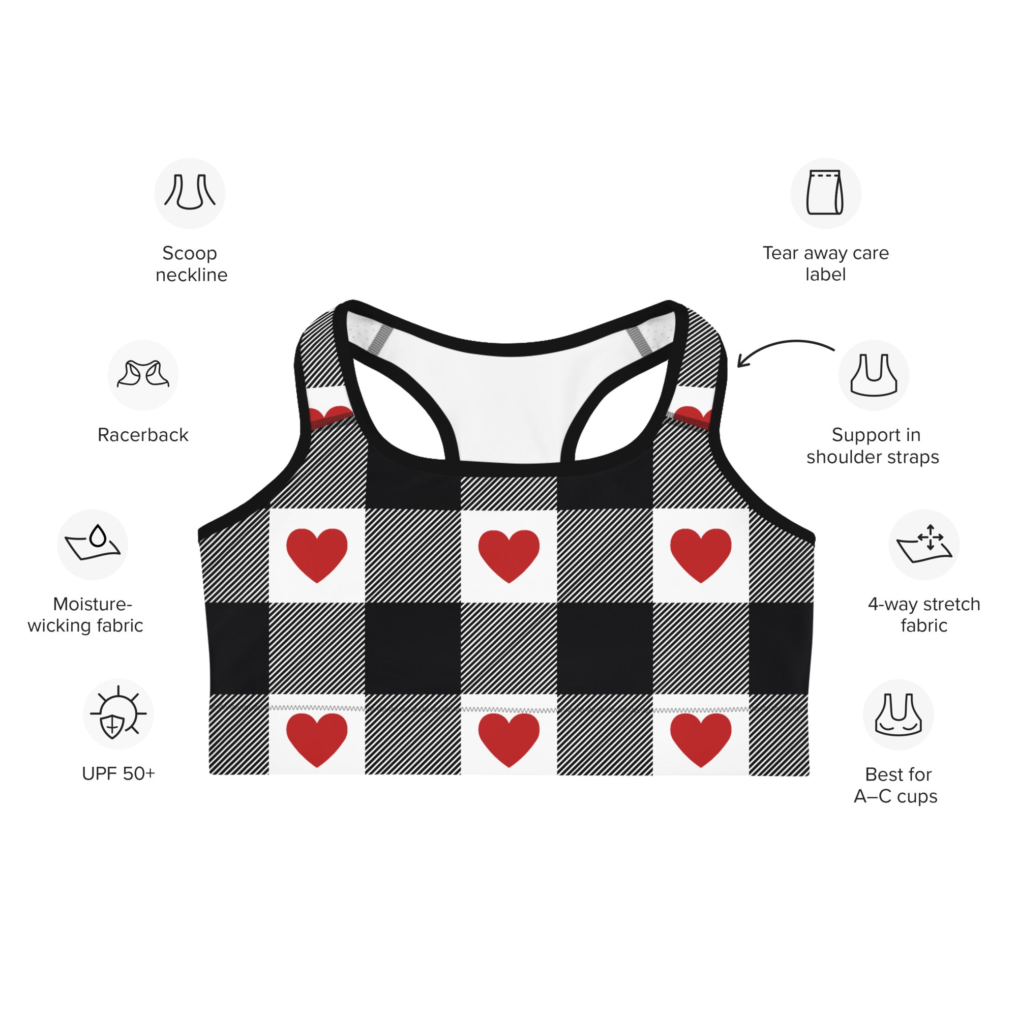 Heartfelt Plaid Sports Bra