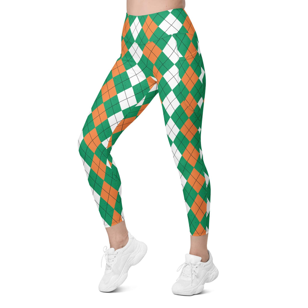 Irish Flag Plaid Leggings With Pockets