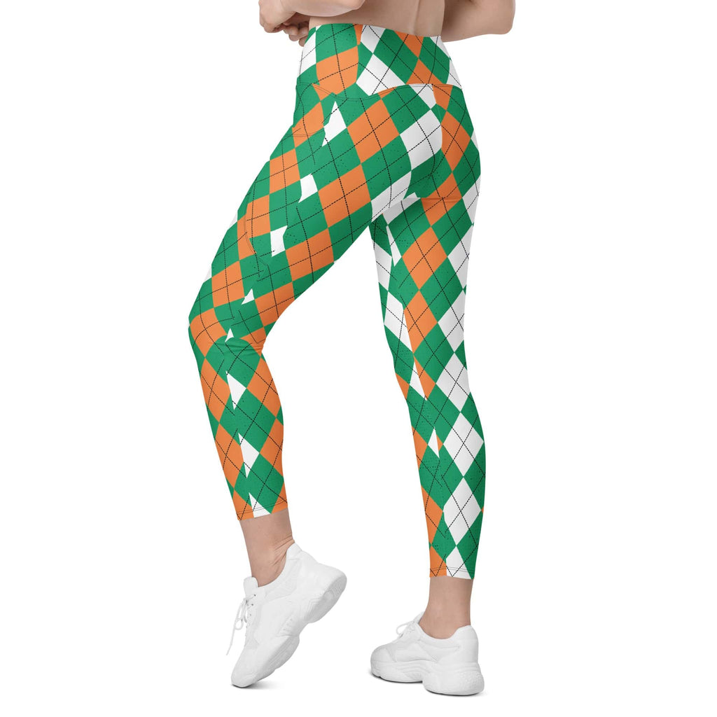 Irish Flag Plaid Leggings With Pockets
