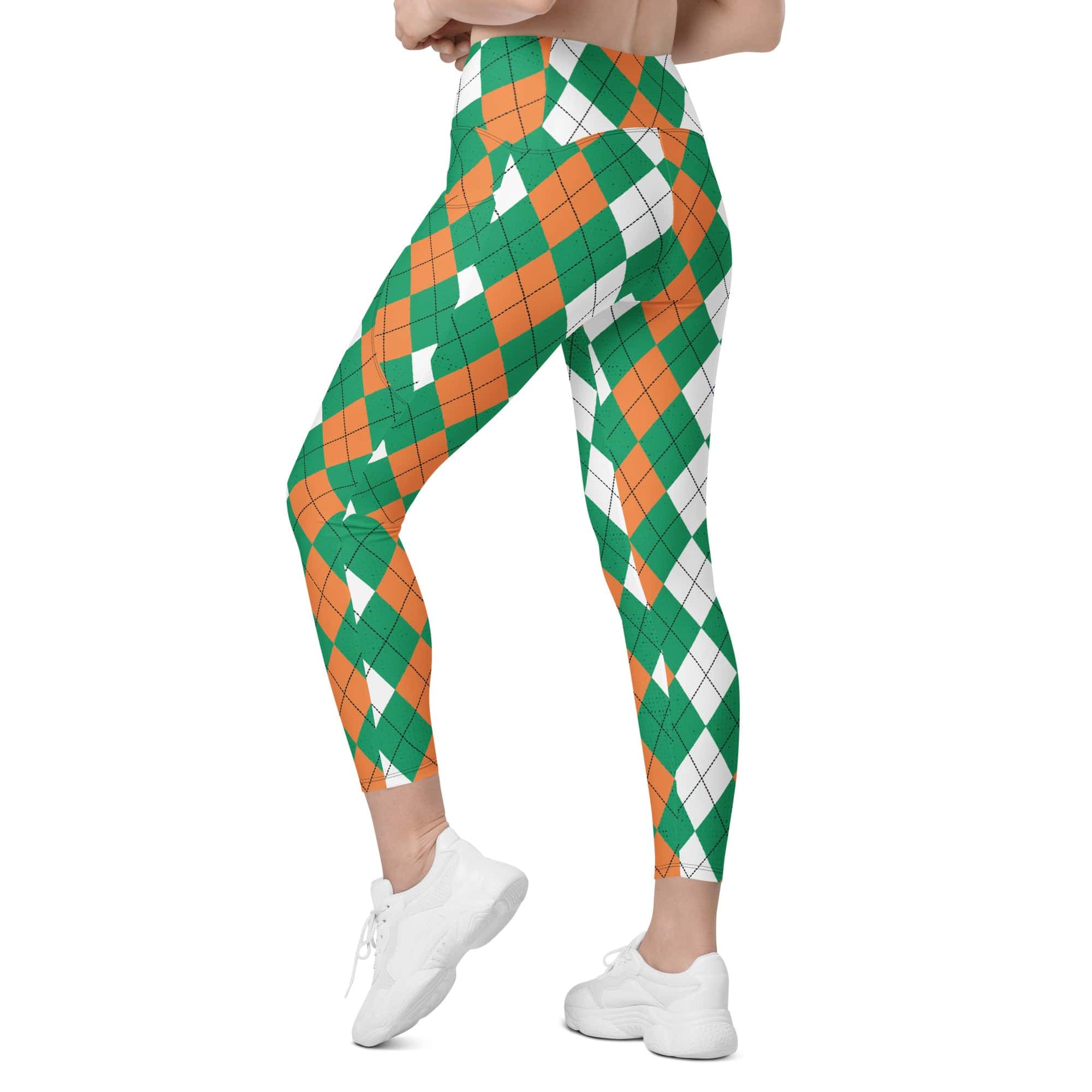 Irish Flag Plaid Leggings With Pockets