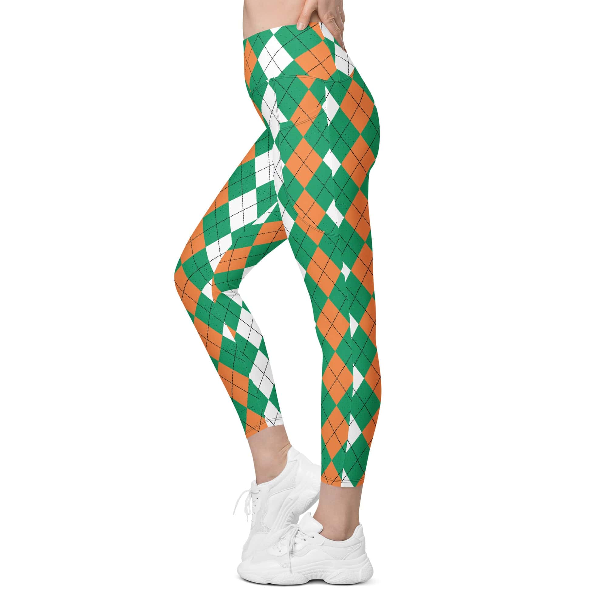 Irish Flag Plaid Leggings With Pockets