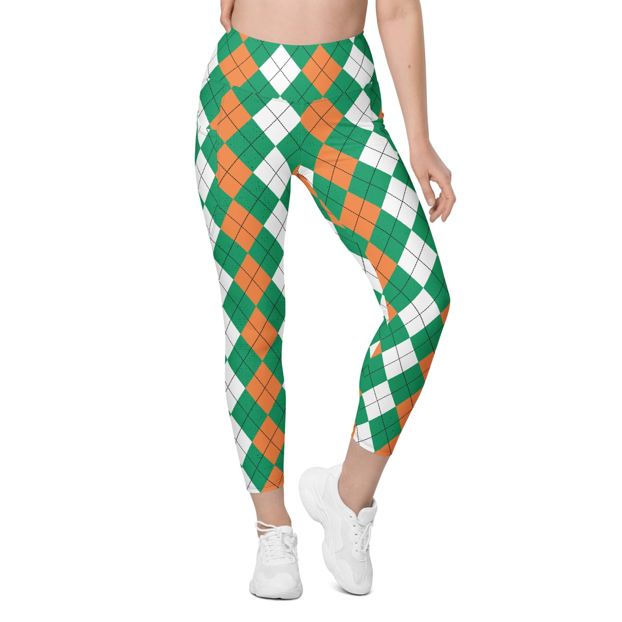 Irish Flag Plaid Leggings With Pockets