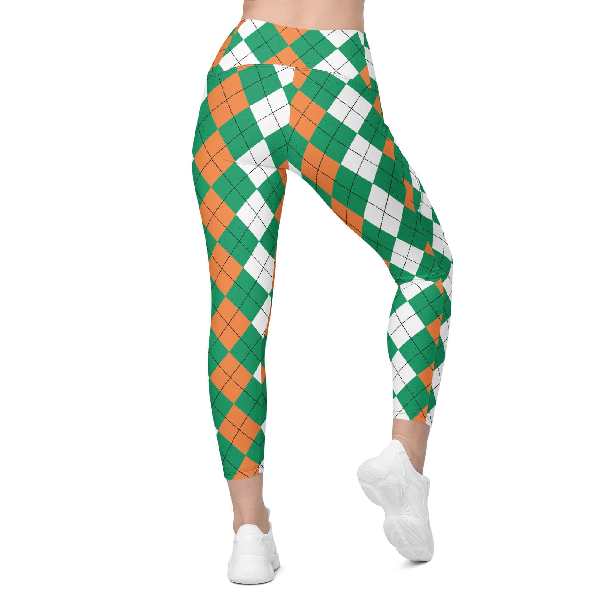 Irish Flag Plaid Leggings With Pockets