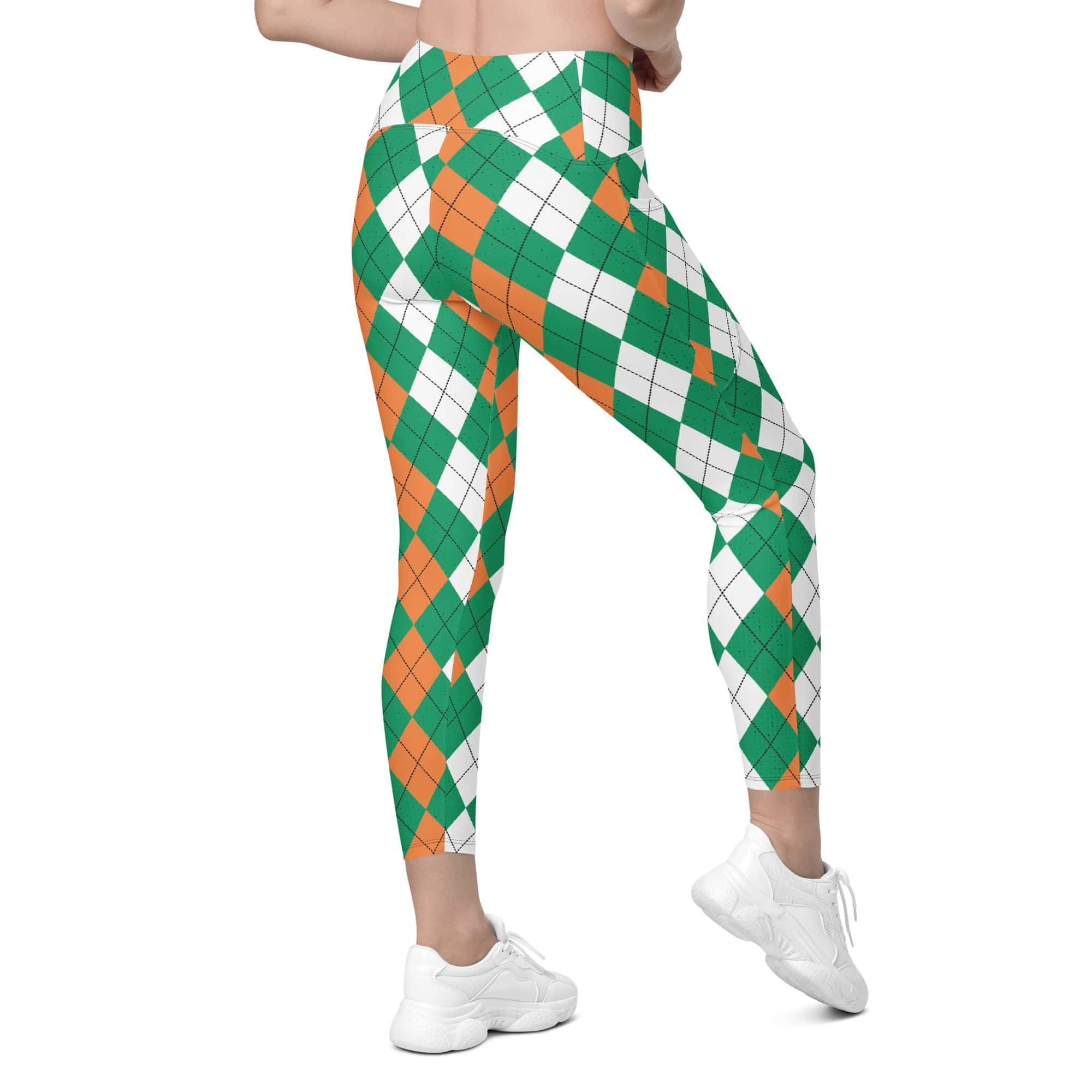 Irish Flag Plaid Leggings With Pockets
