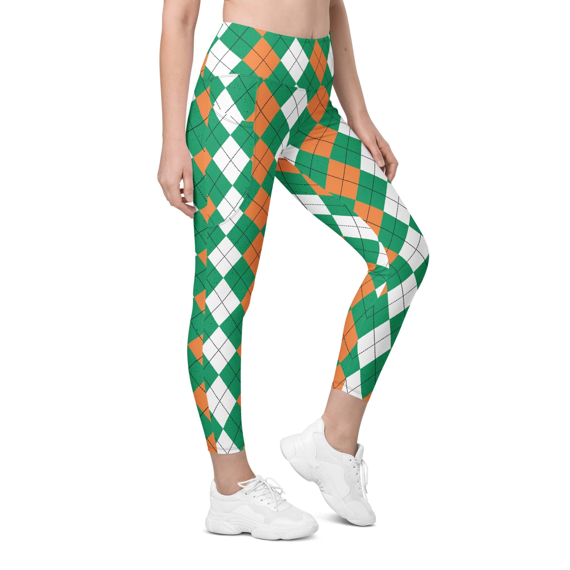Irish Flag Plaid Leggings With Pockets