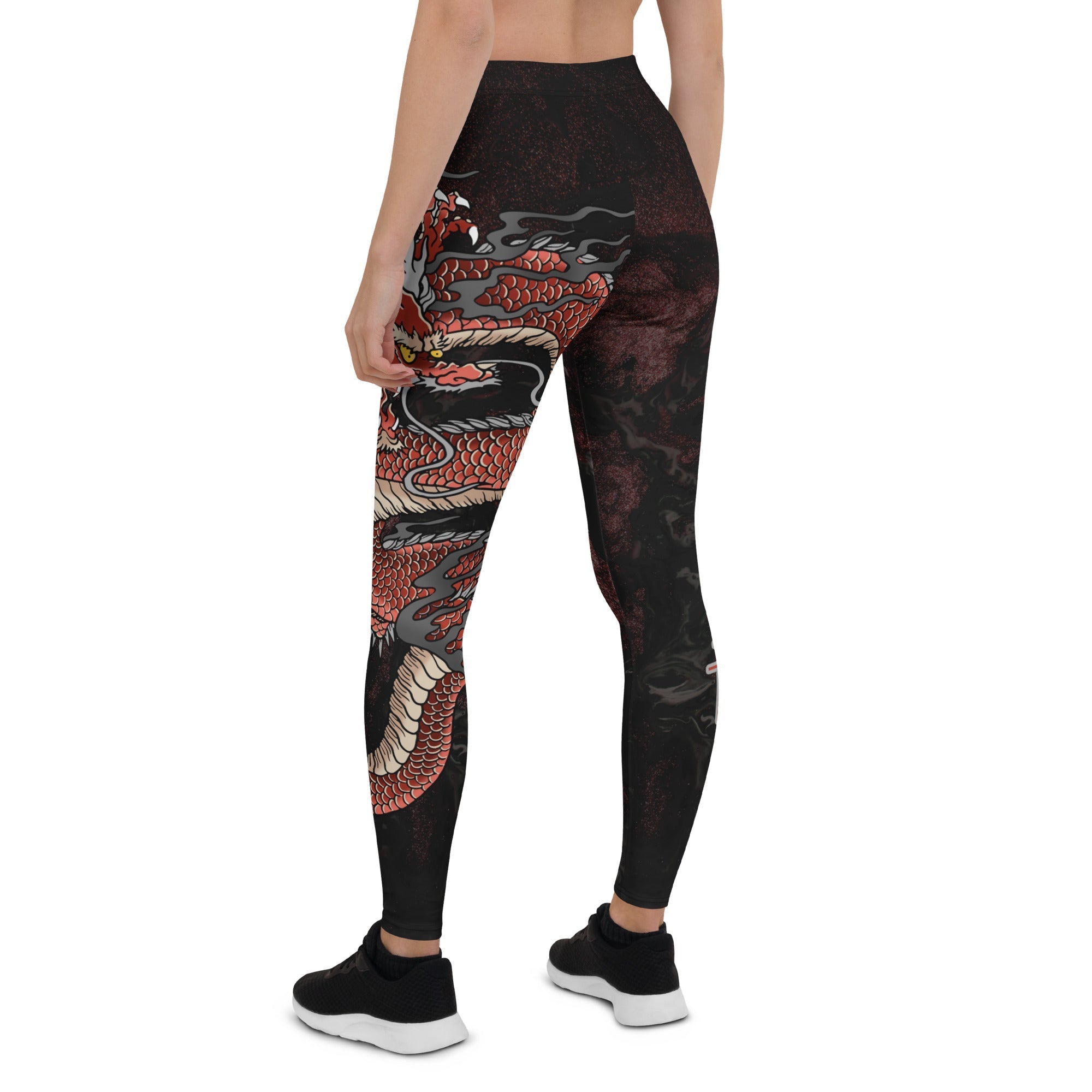 Dragon Leggings for Women Navy Blue Mid Waist Workout Pants with