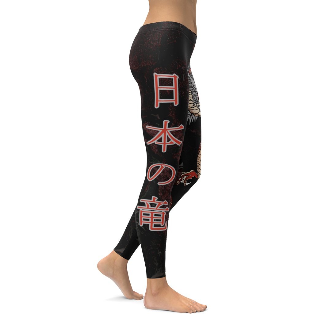 Japanese Dragon Leggings for Women Mid Rise Waist Full Length Workout Pants  Feat Navy Blue Tattoo Style With Scales Perfect for Running, MMA -   Canada