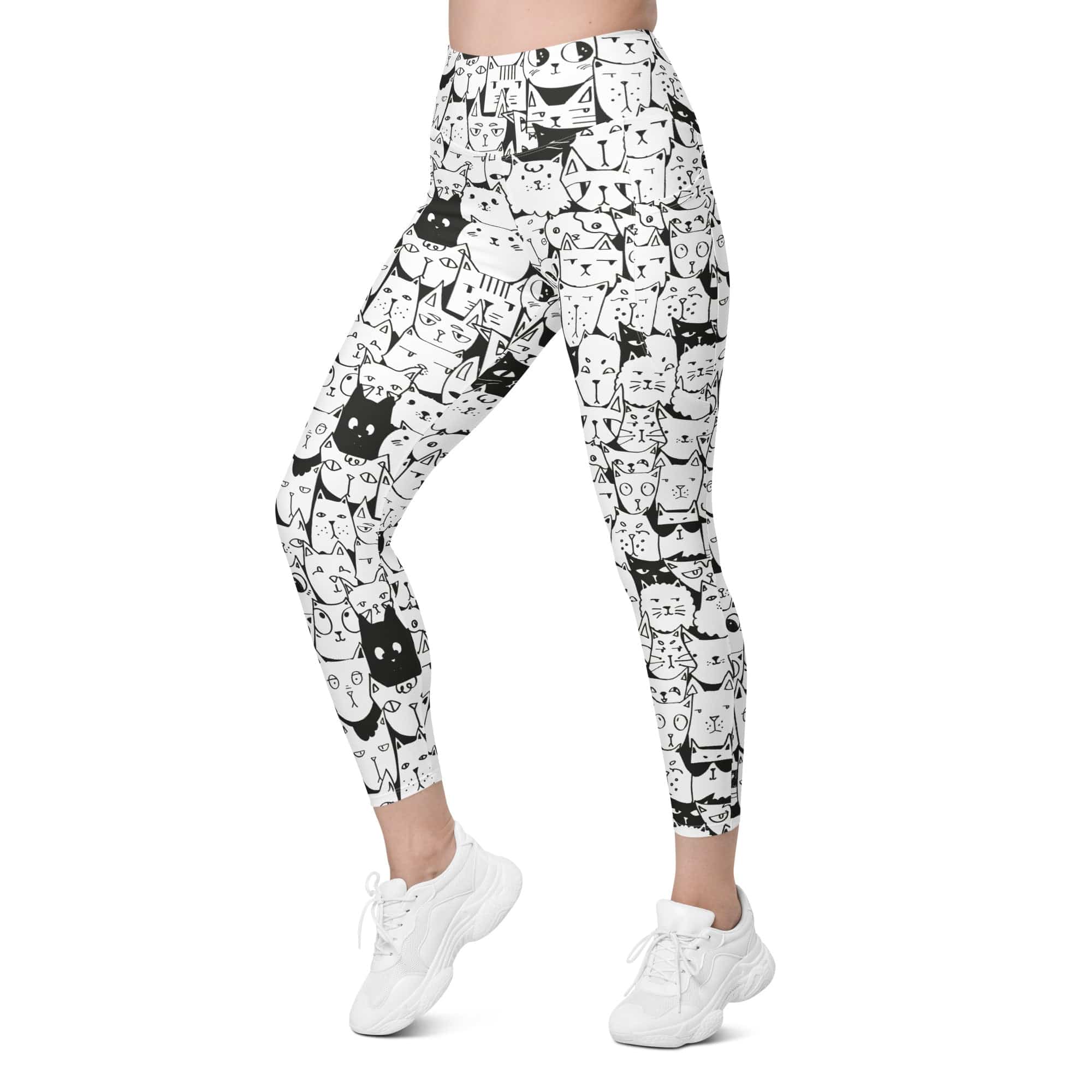 Kitty Pattern Leggings With Pockets