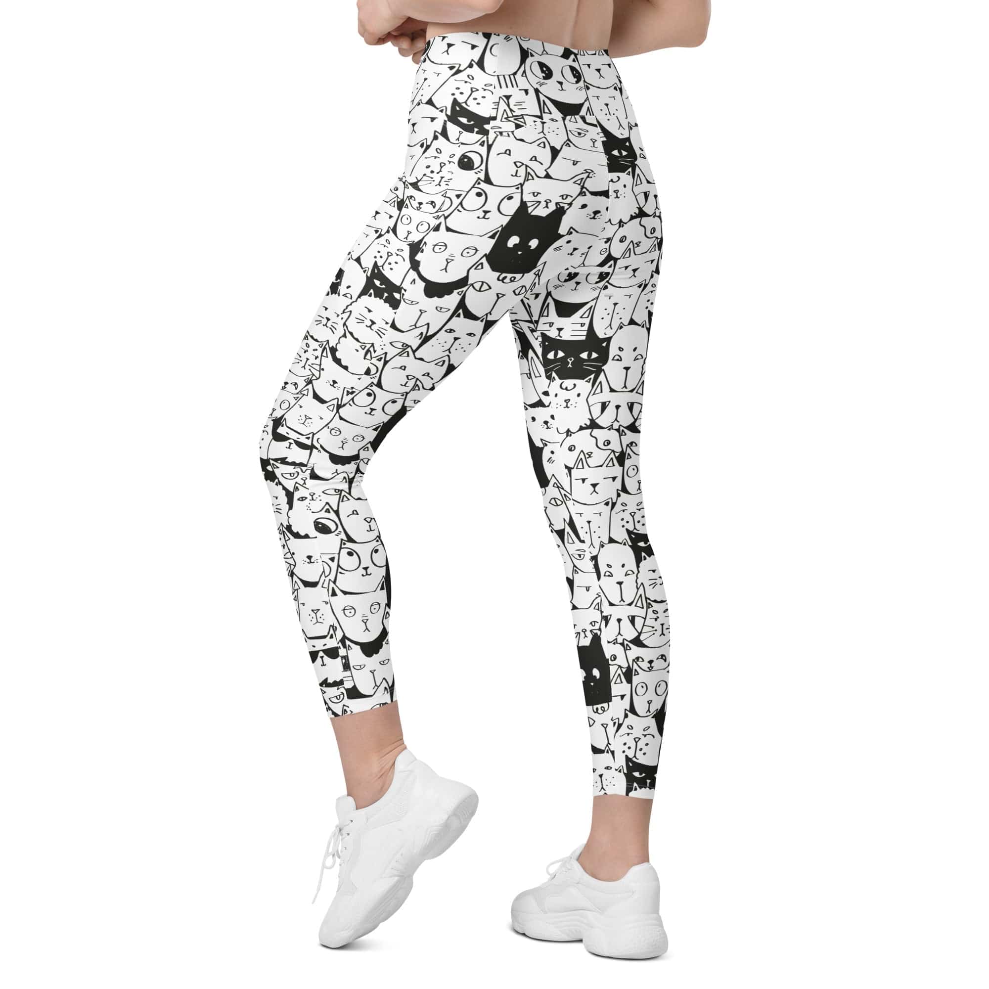 Kitty Pattern Leggings With Pockets