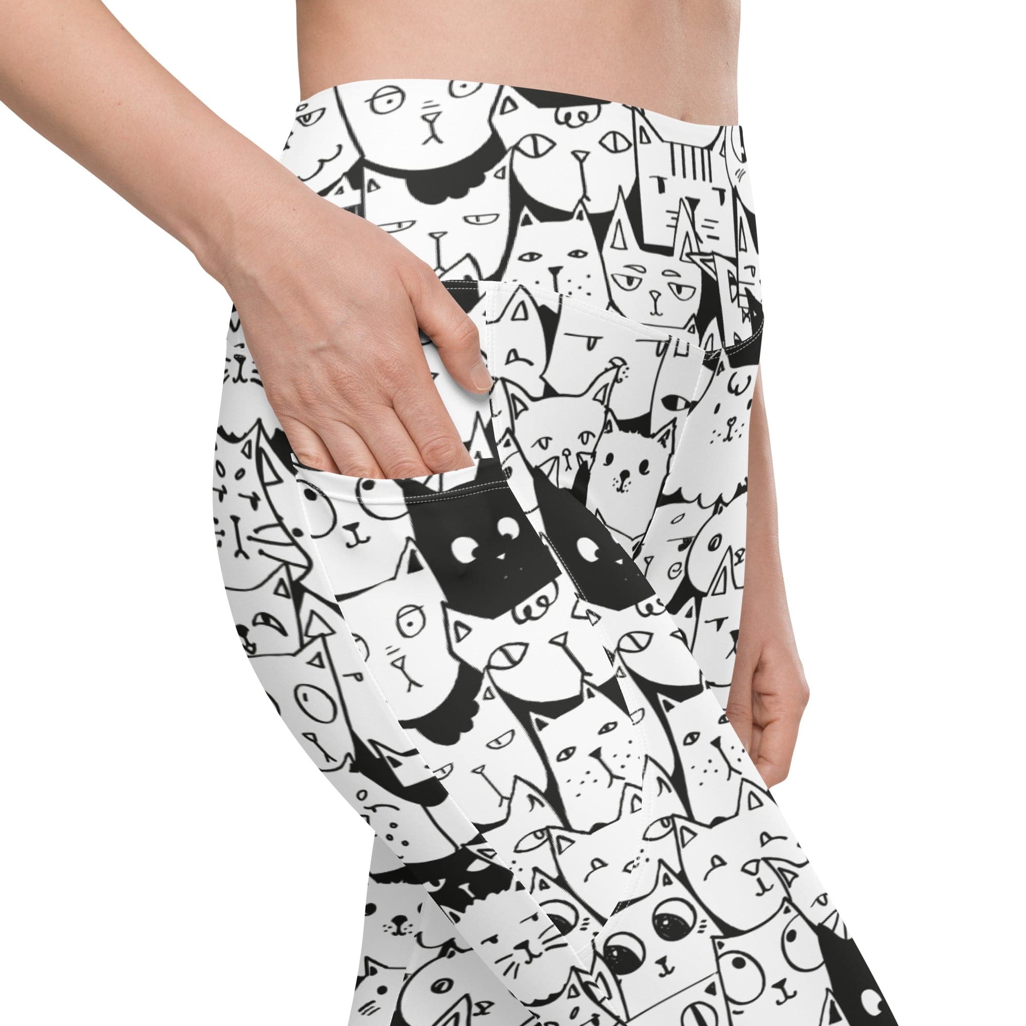 Kitty Pattern Leggings With Pockets