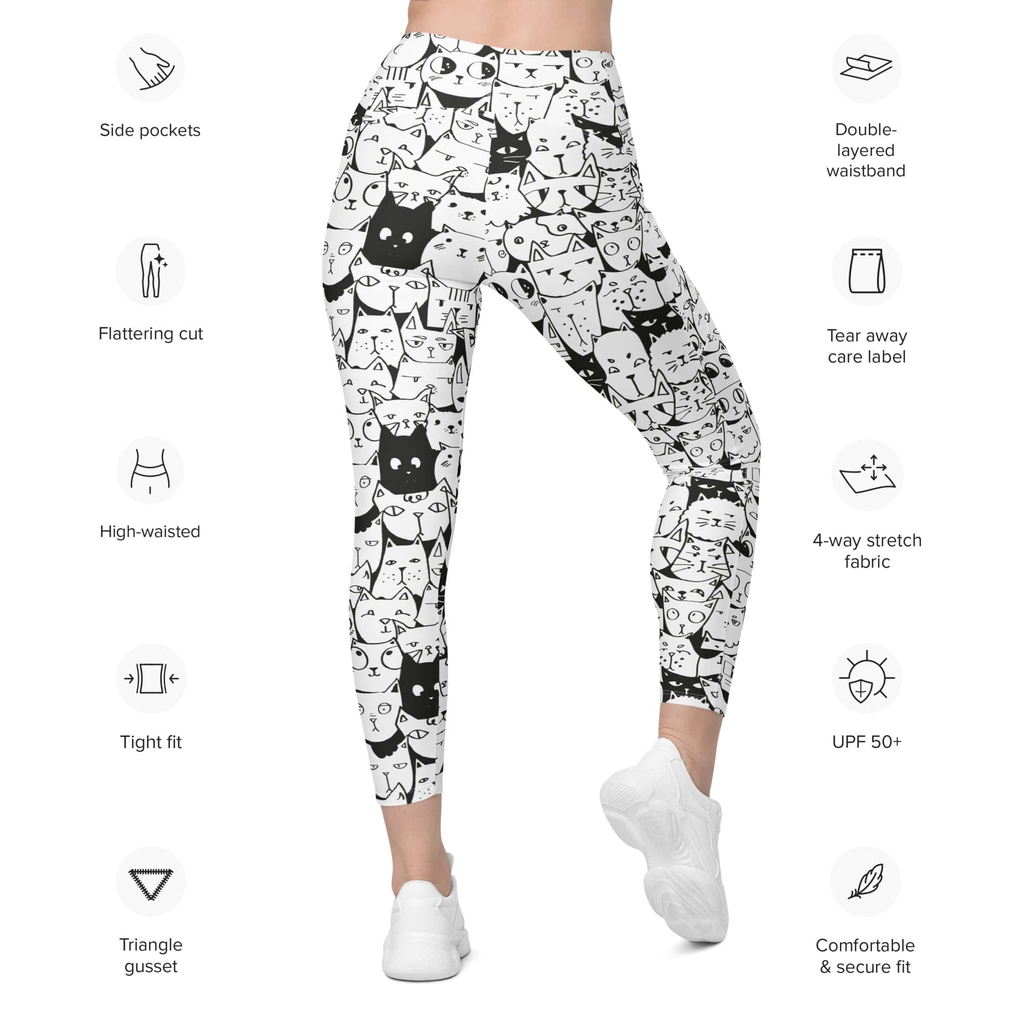 Kitty Pattern Leggings With Pockets