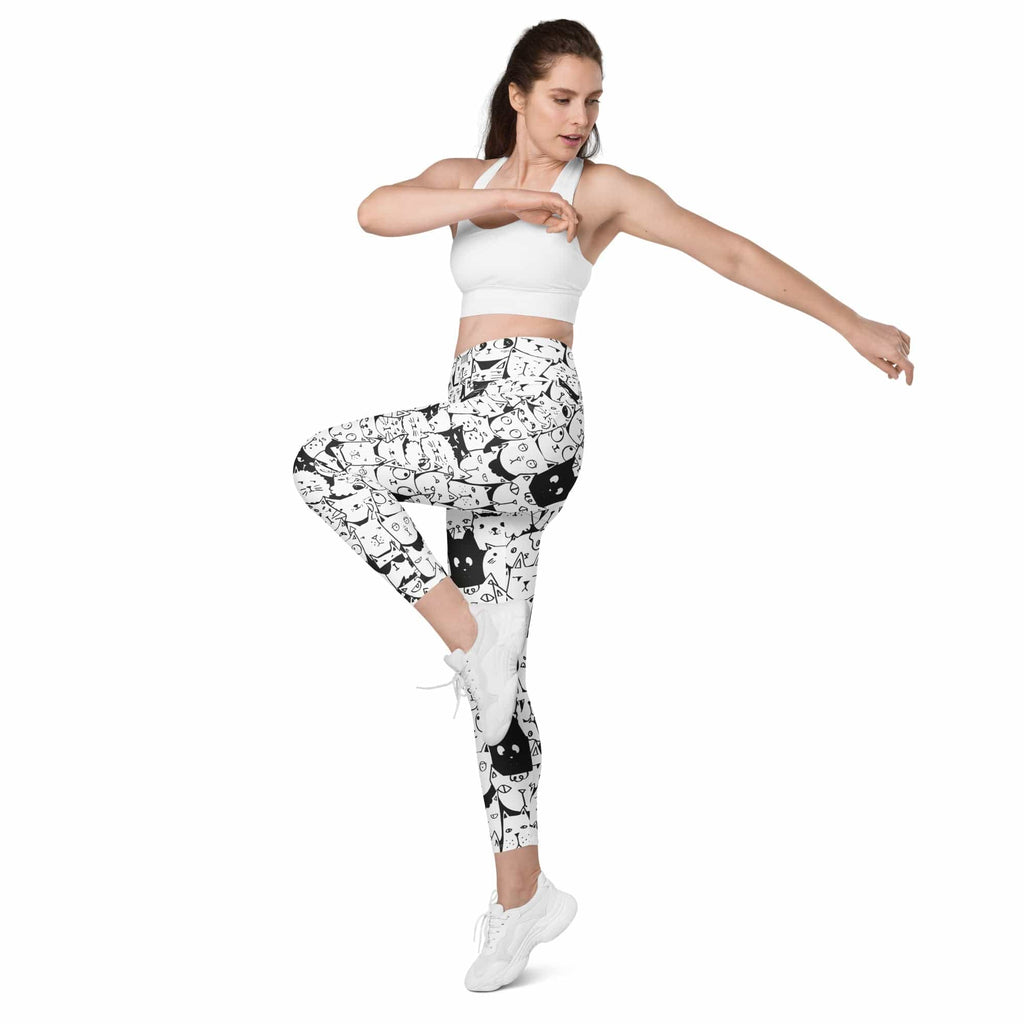 Kitty Pattern Leggings With Pockets