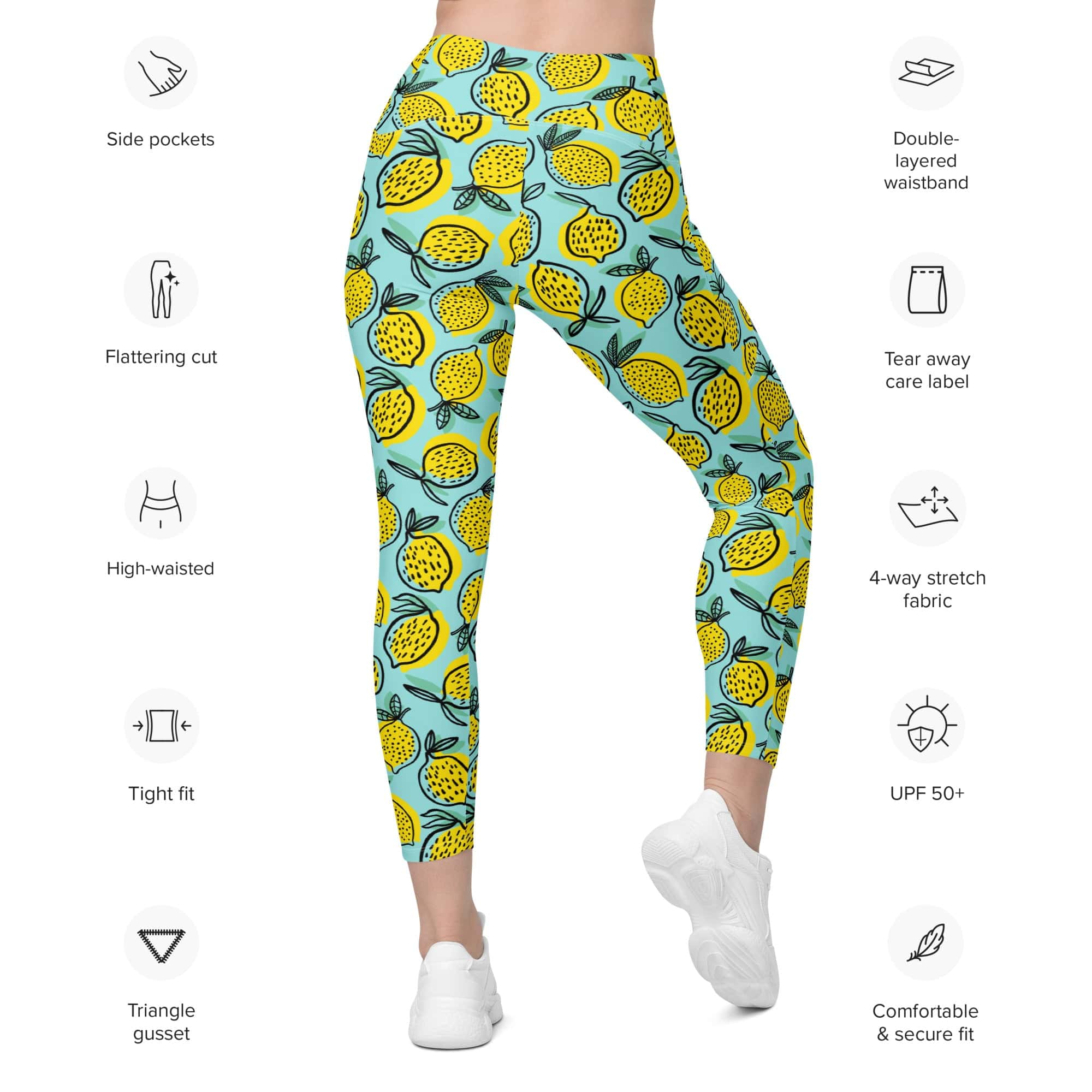 Lemon Pattern Leggings With Pockets