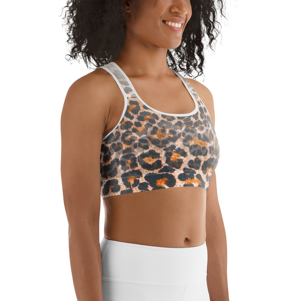 Leopard Denim Print Sports Bra