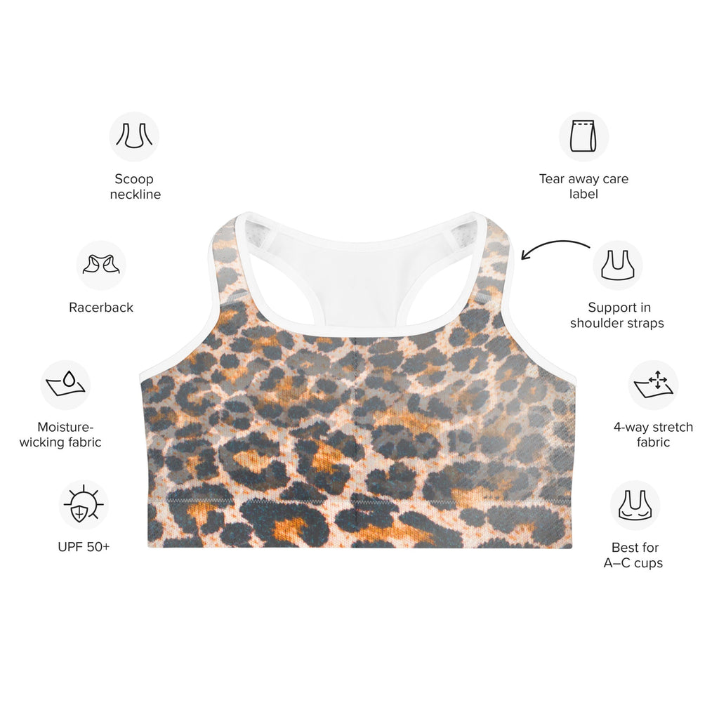 Leopard Denim Print Sports Bra