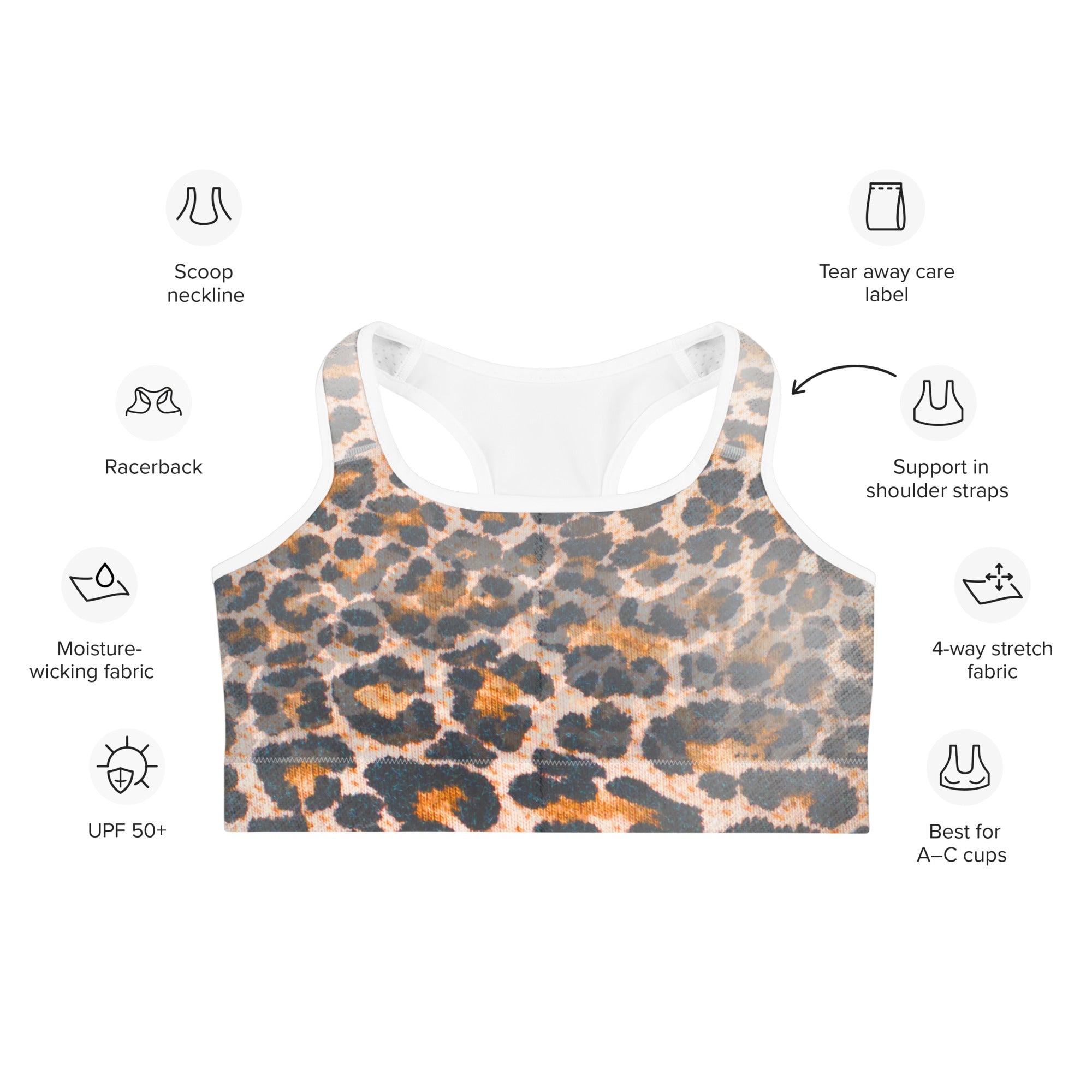 Leopard Denim Print Sports Bra
