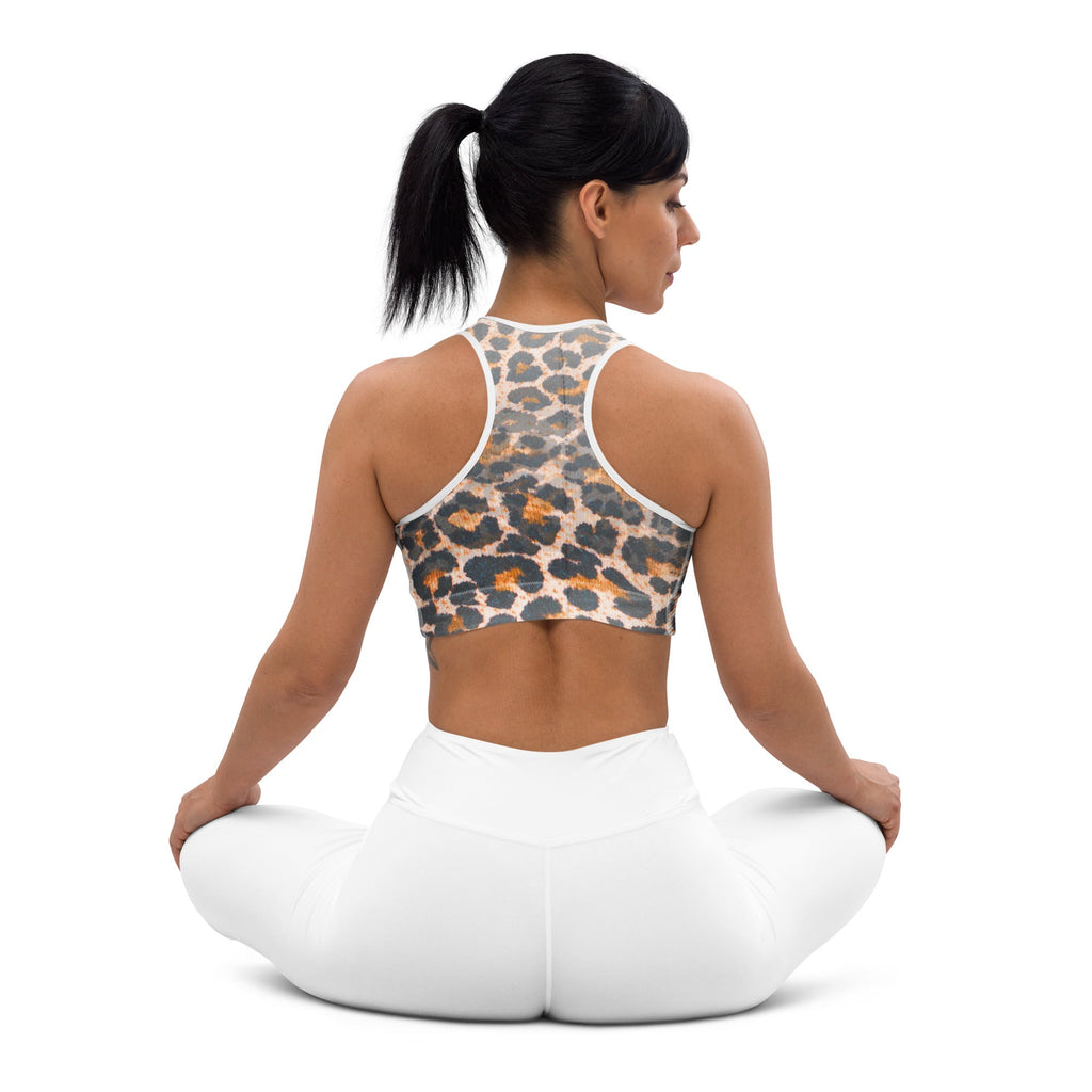 Leopard Denim Print Sports Bra