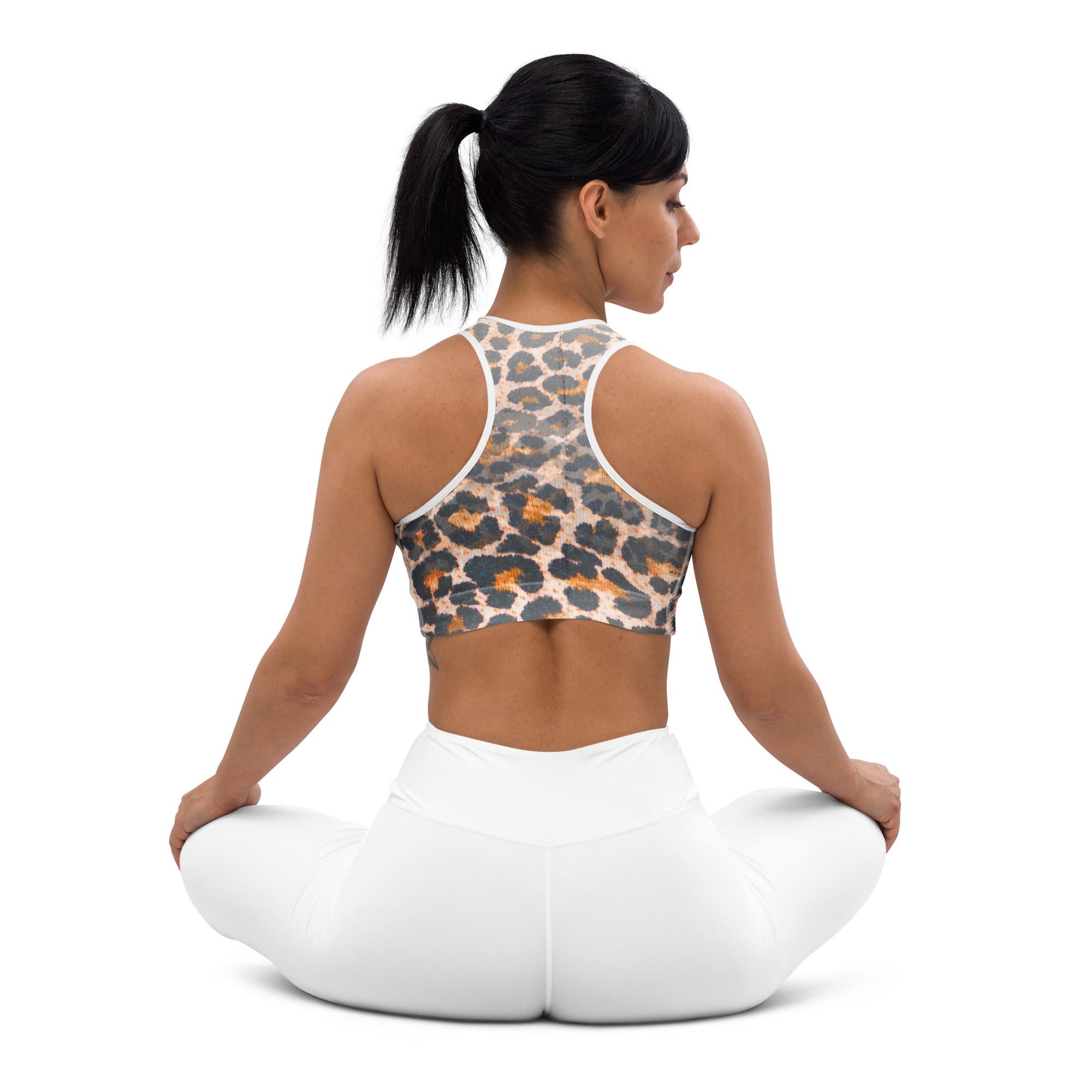 Leopard Denim Print Sports Bra