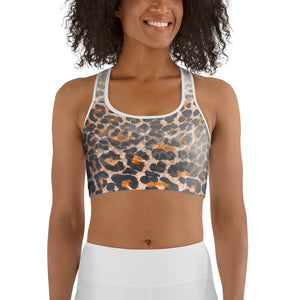 Leopard Denim Print Sports Bra
