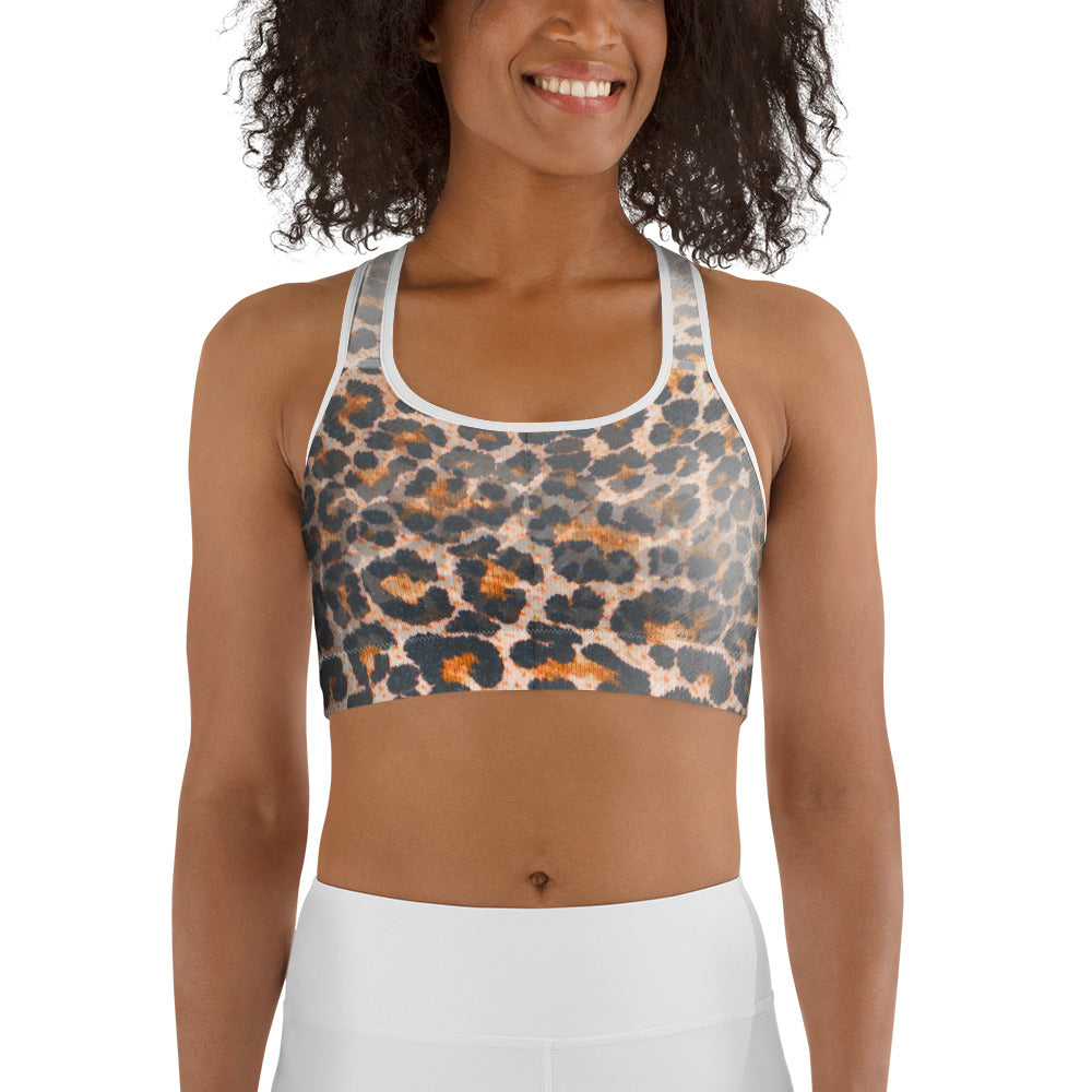 Leopard Denim Print Sports Bra