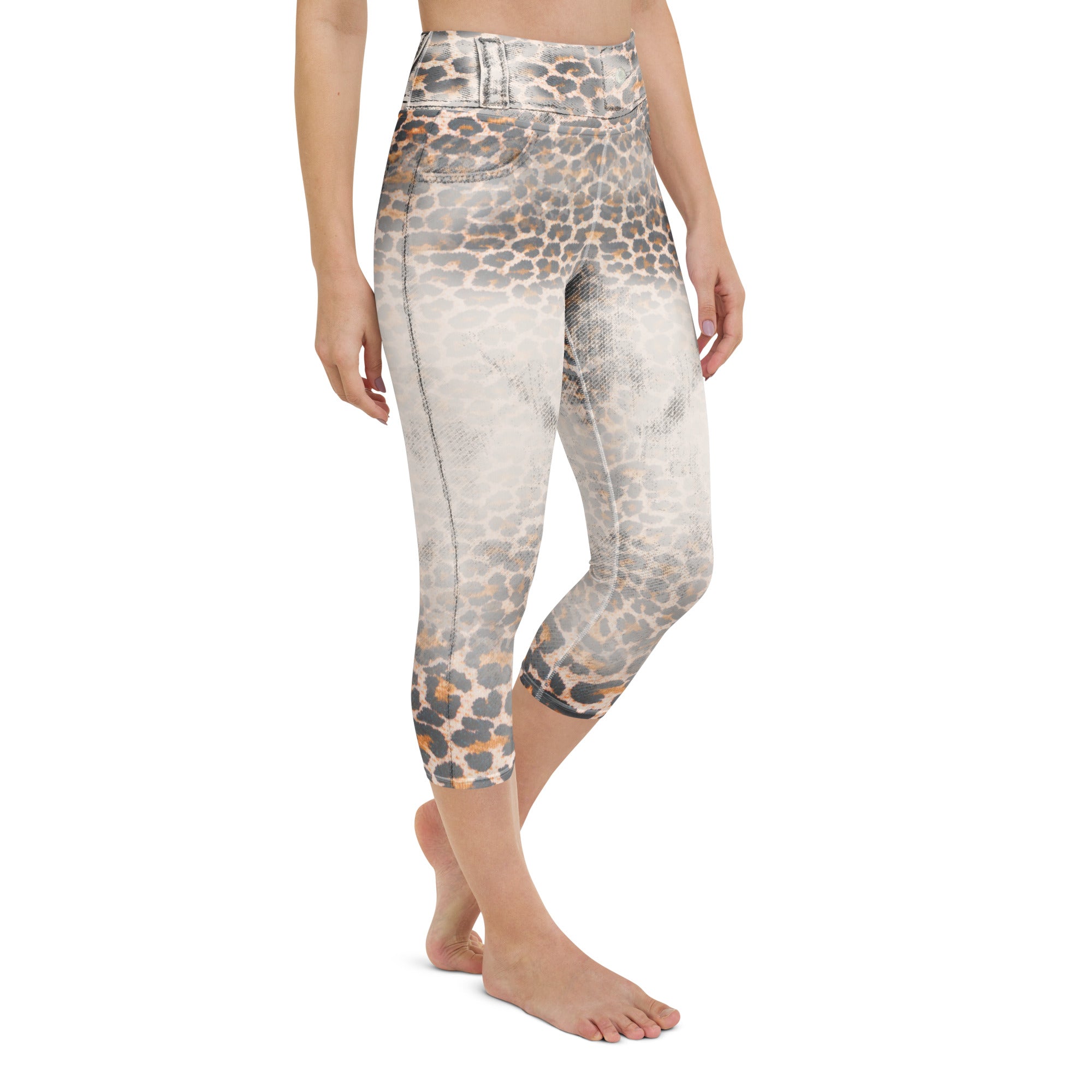 Leopard Denim Print Yoga Capris