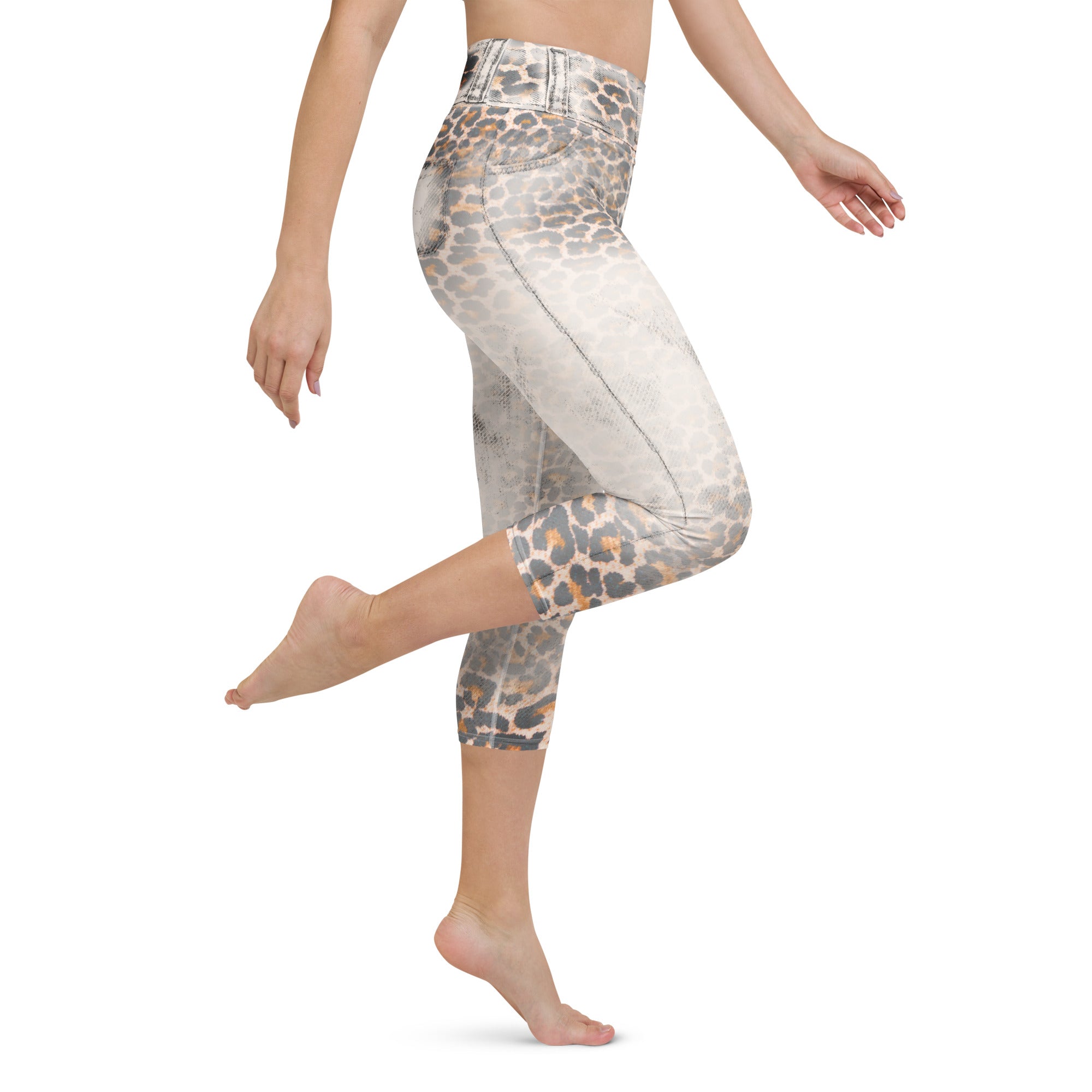 Leopard Denim Print Yoga Capris