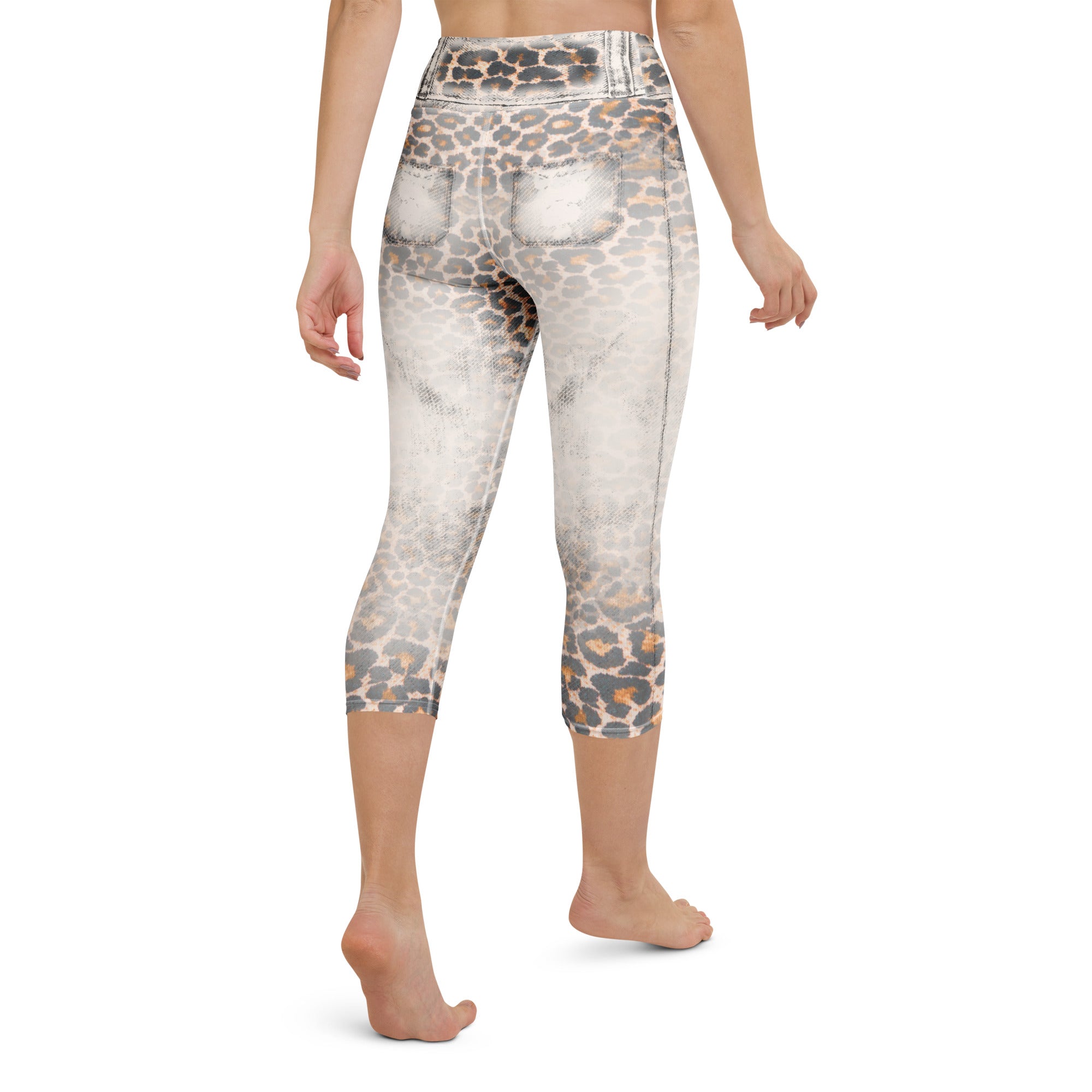 Leopard Denim Print Yoga Capris