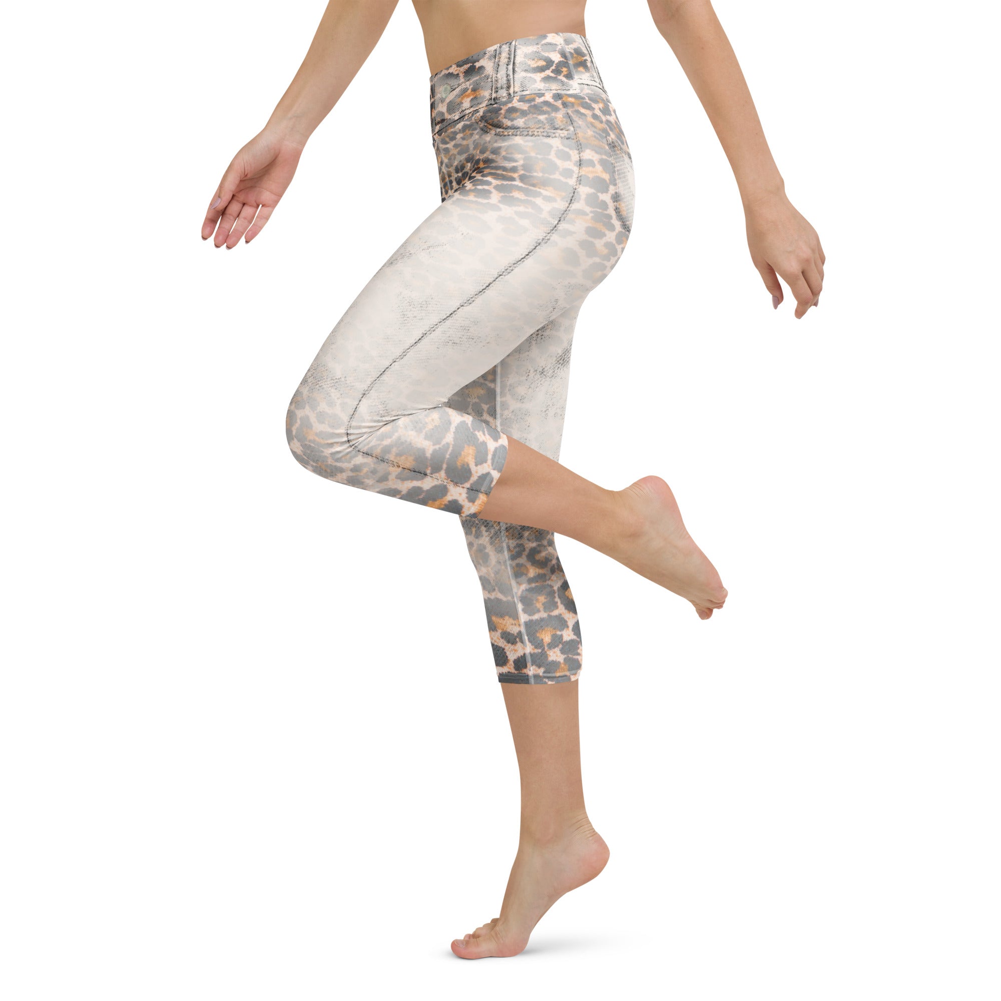 Leopard Denim Print Yoga Capris