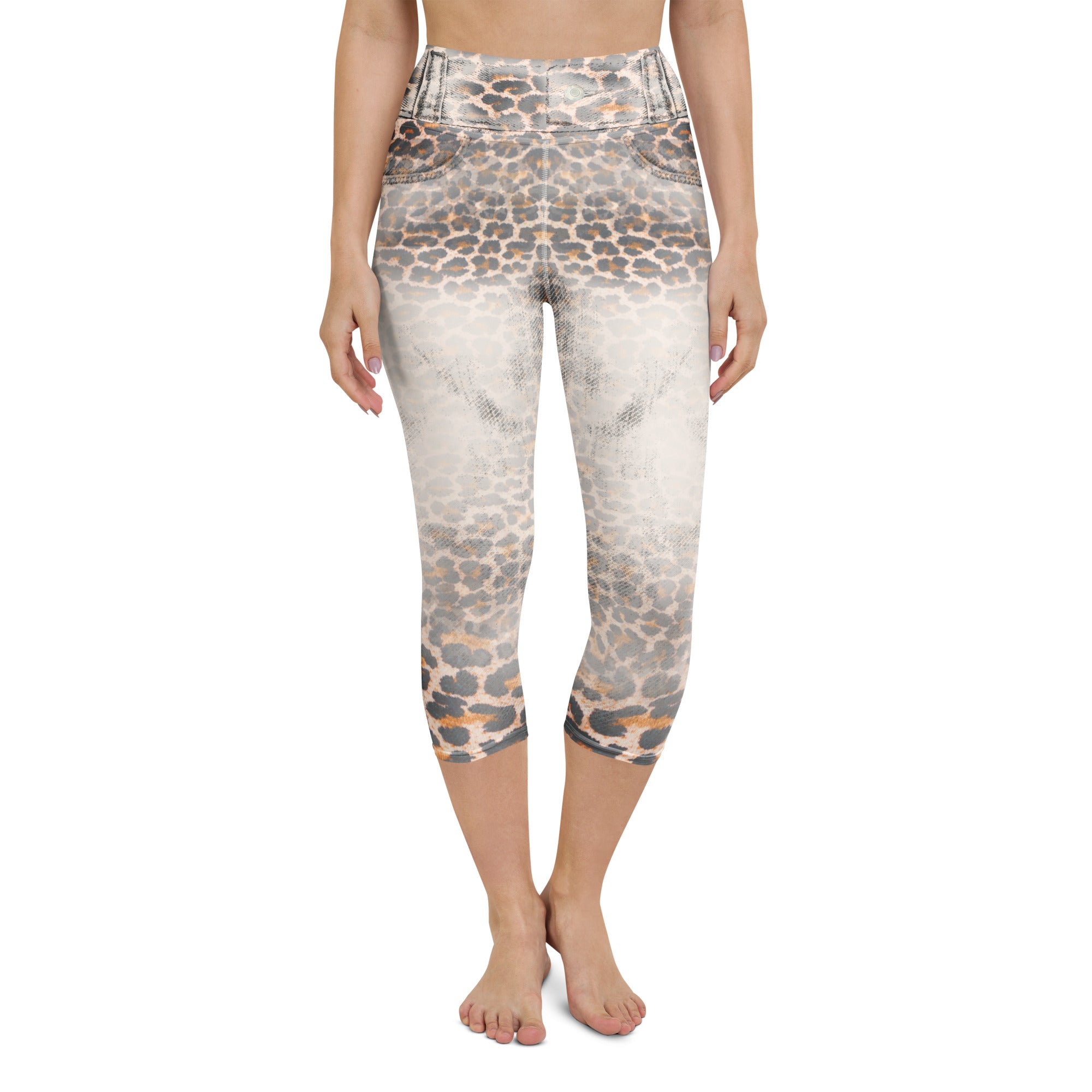 Leopard Denim Print Yoga Capris