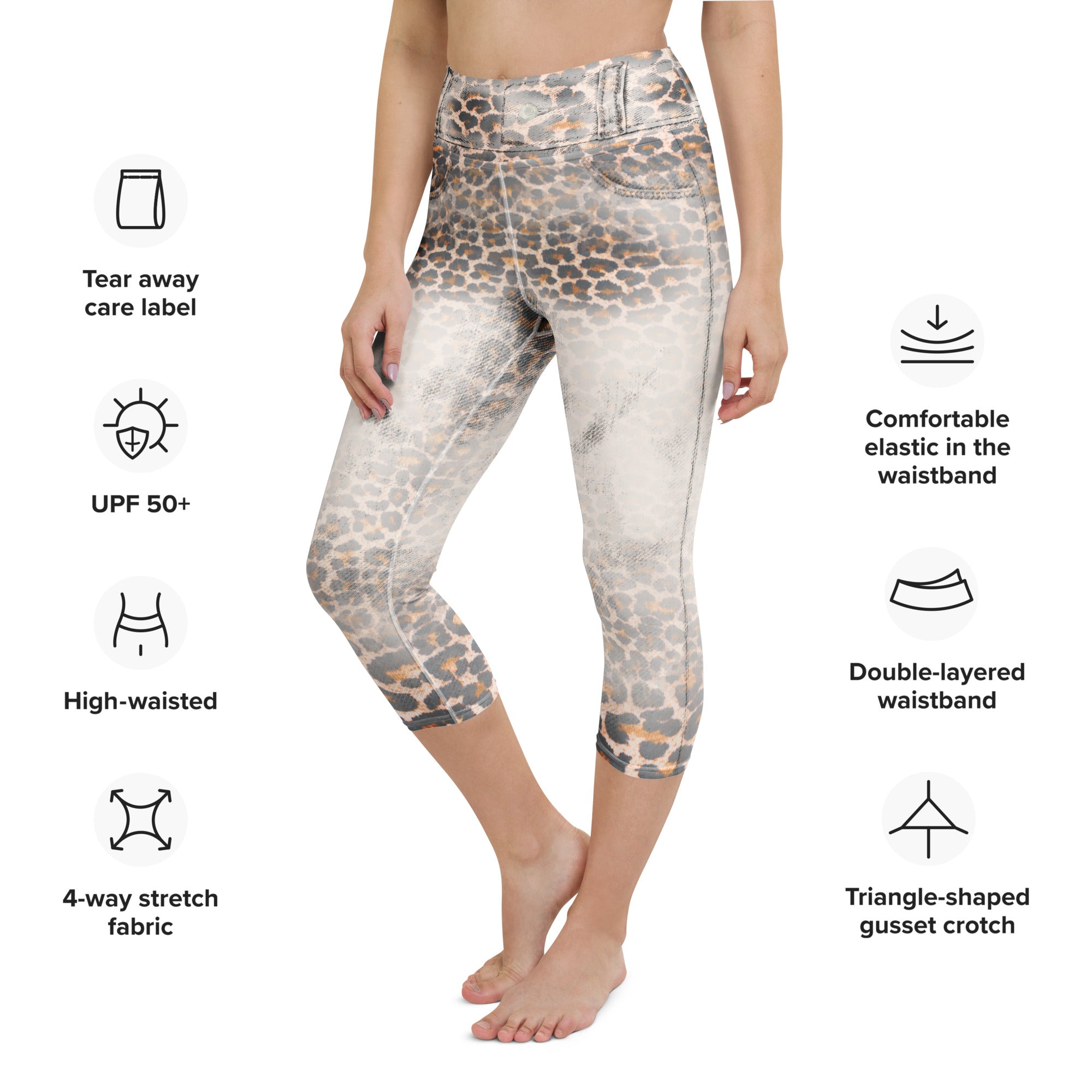 Leopard Denim Print Yoga Capris