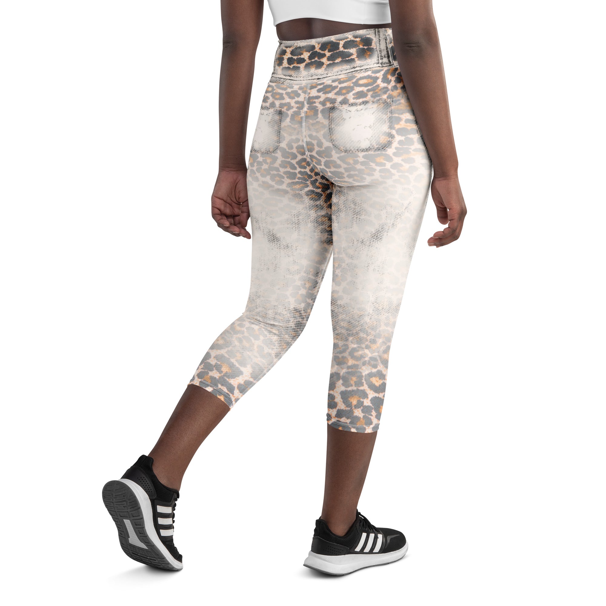 Leopard Denim Print Yoga Capris
