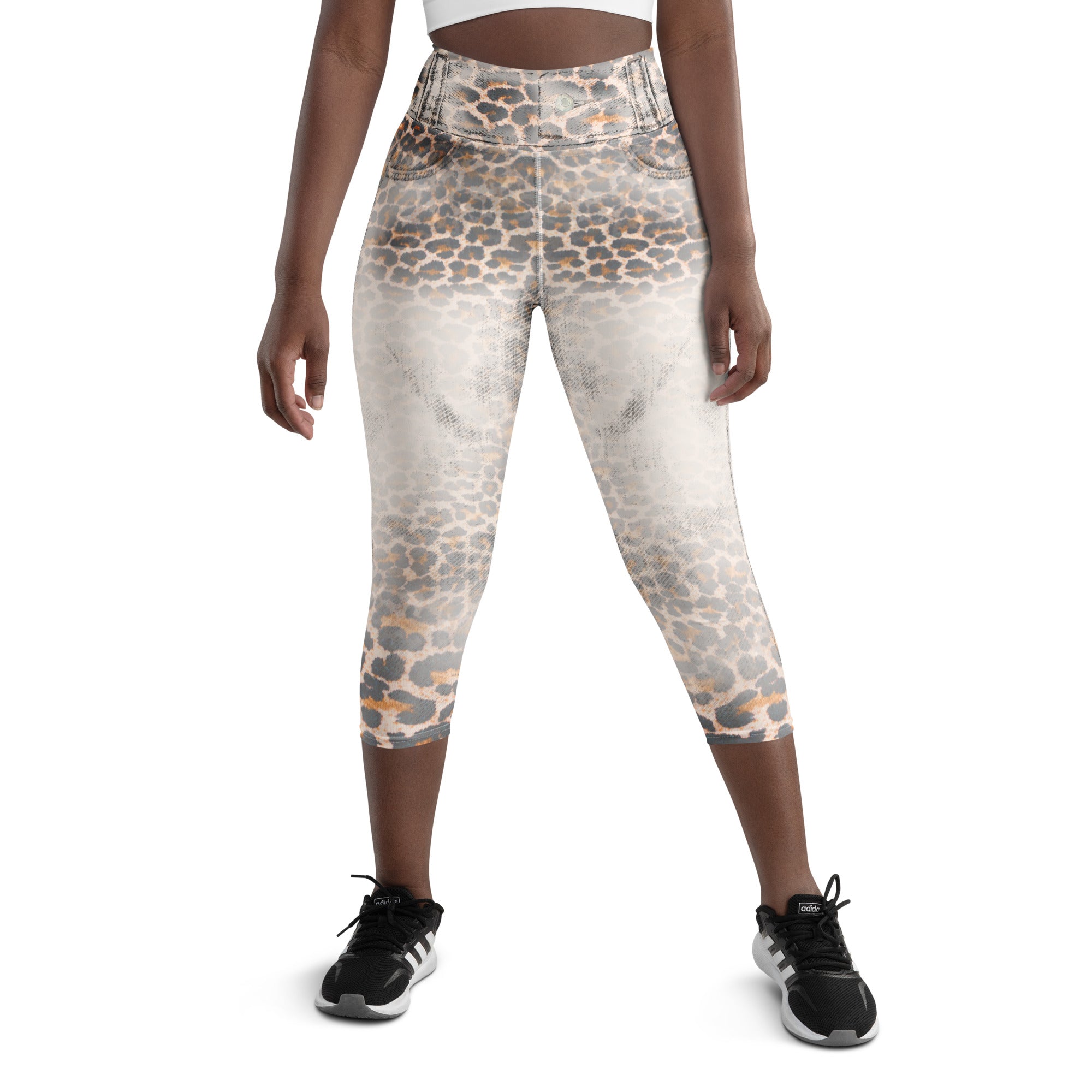 Leopard Denim Print Yoga Capris
