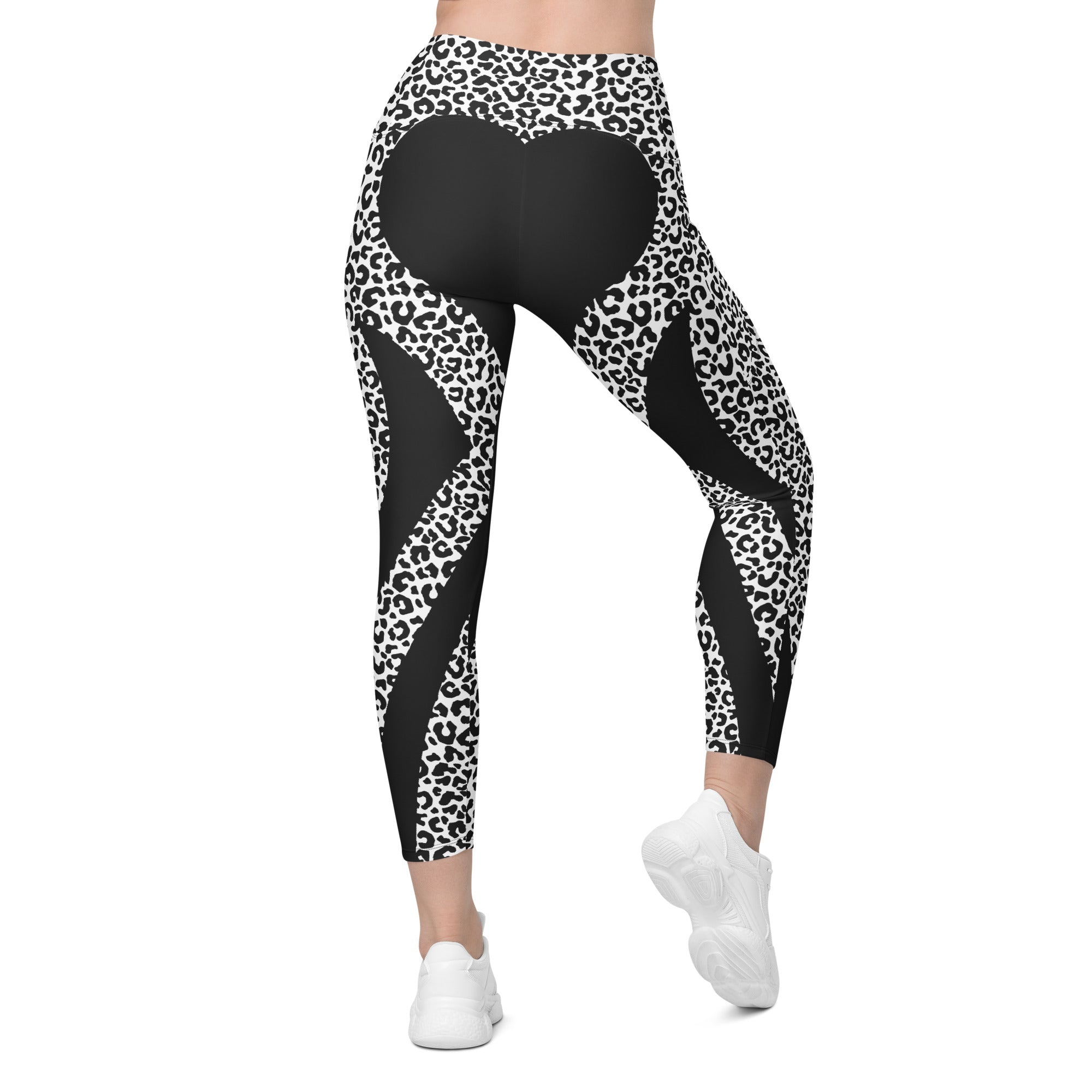 Leopard Heart Shaped Crossover Leggings With Pockets