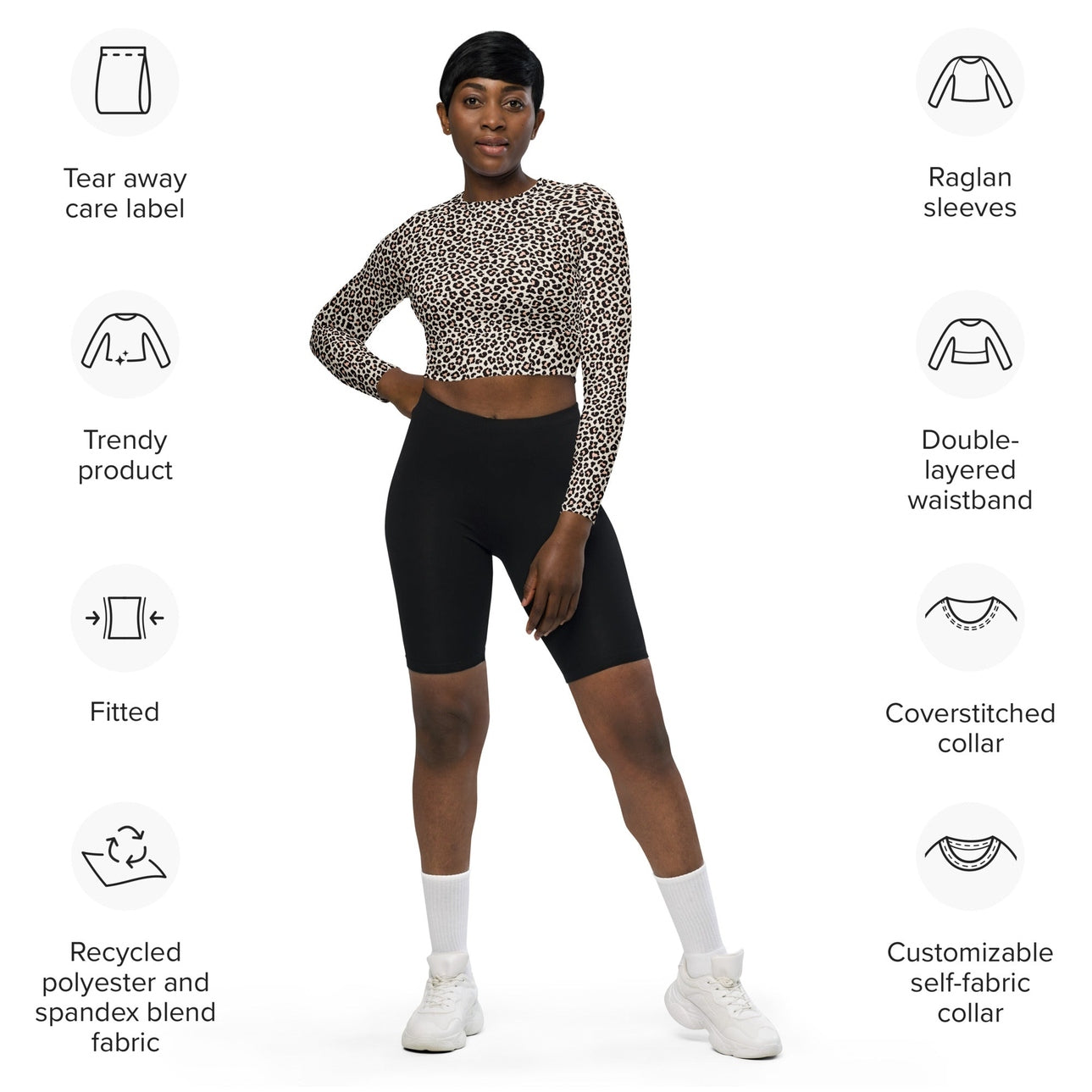 Leopard Recycled Long-sleeve Crop Top