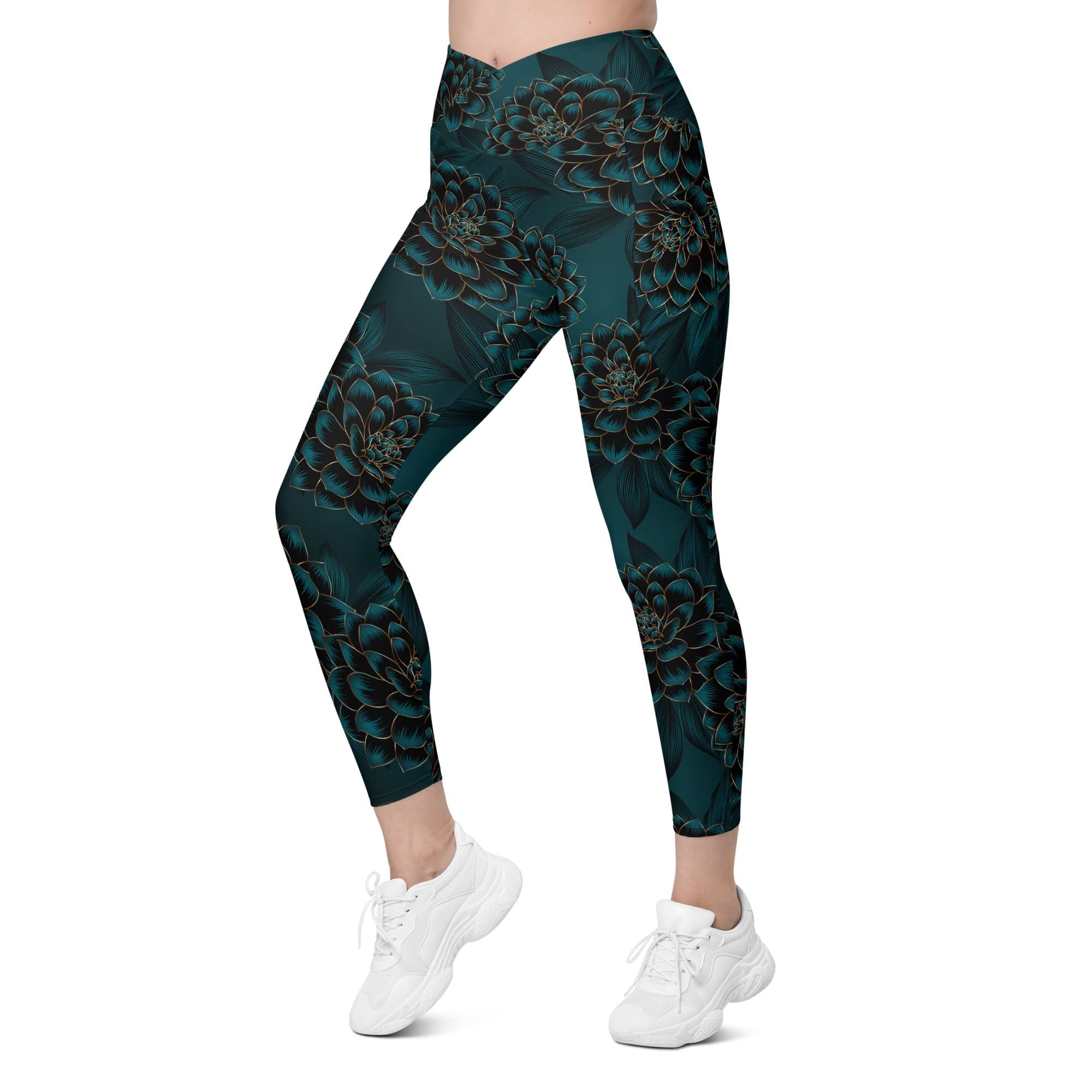 Luxe Floral Crossover Leggings With Pockets
