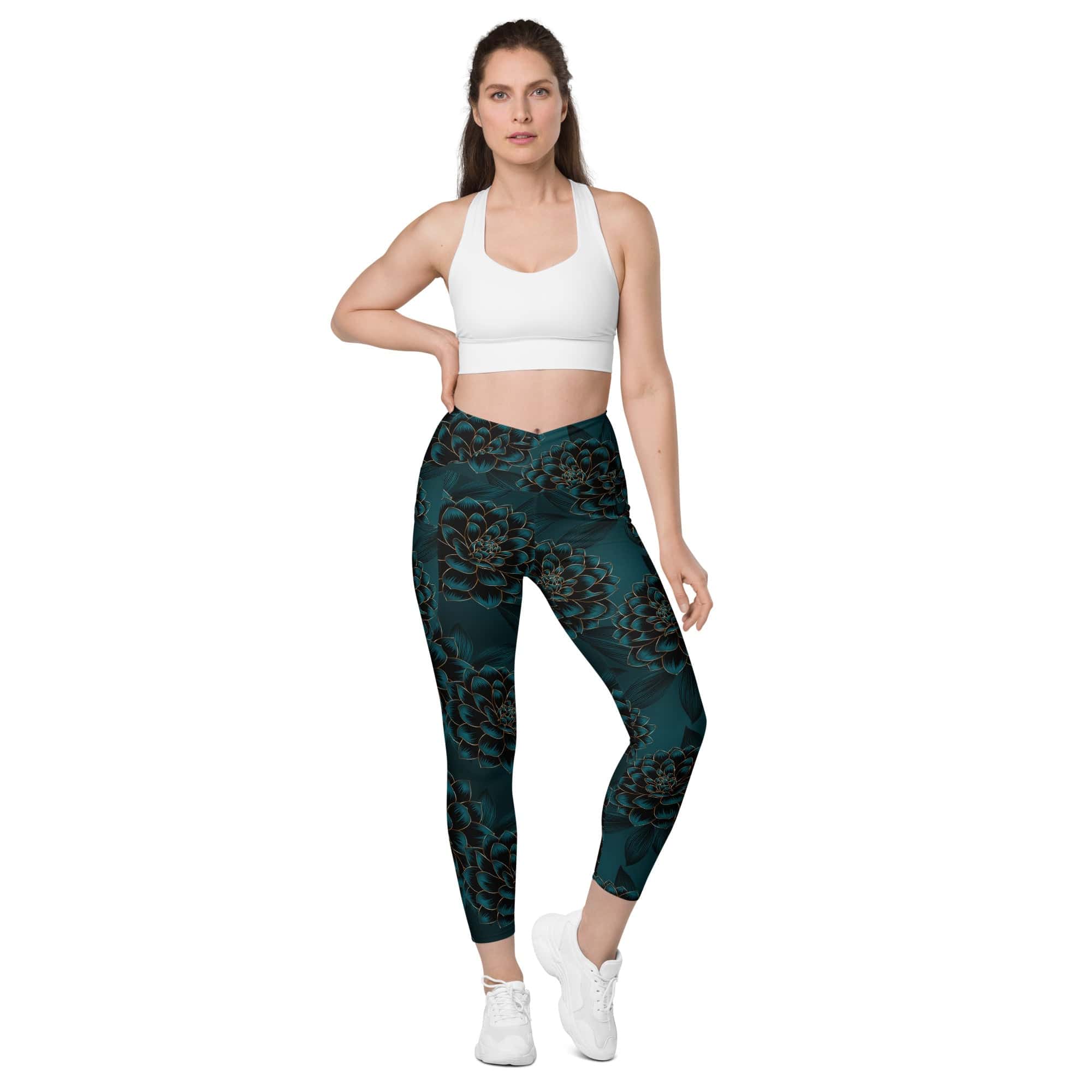 Luxe Floral Crossover Leggings With Pockets