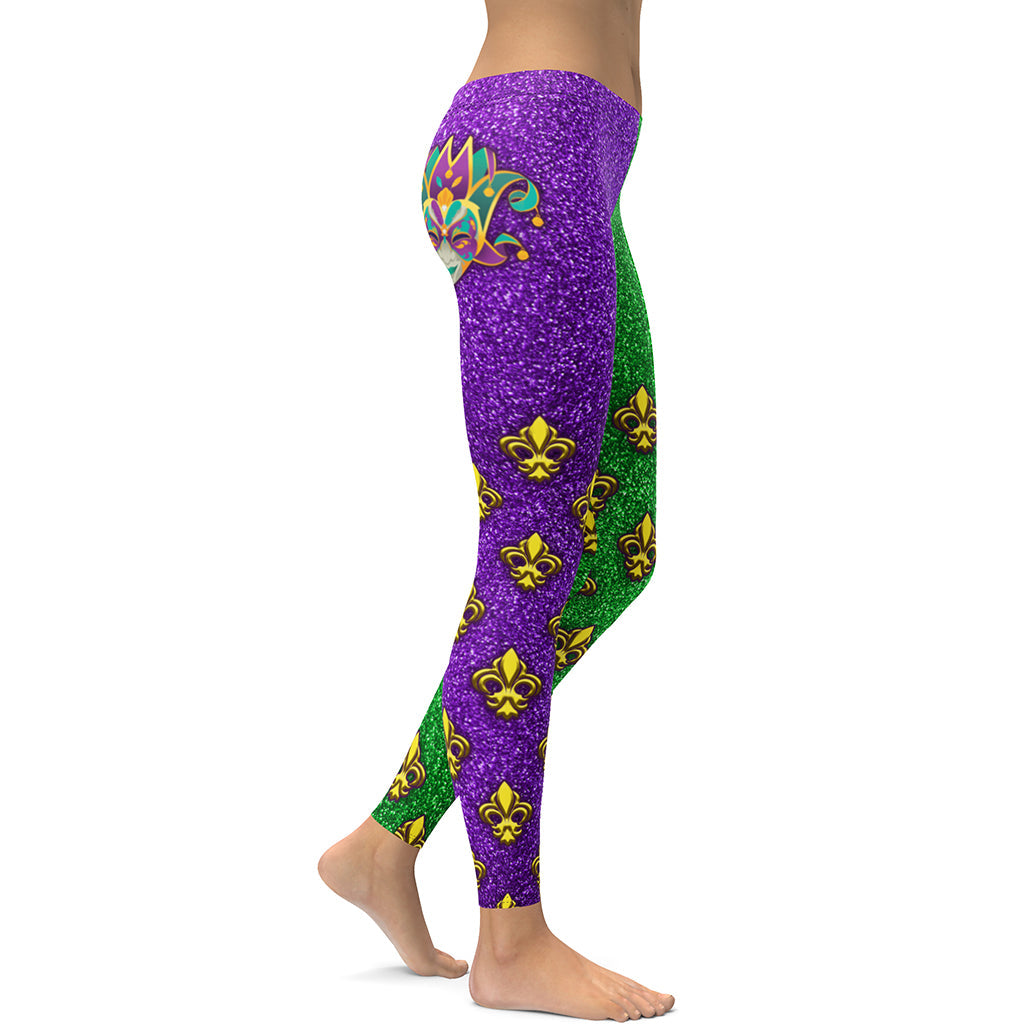 Purple Green Gold Candy Cane Print Tights/Leggings - Mardi Gras Creations