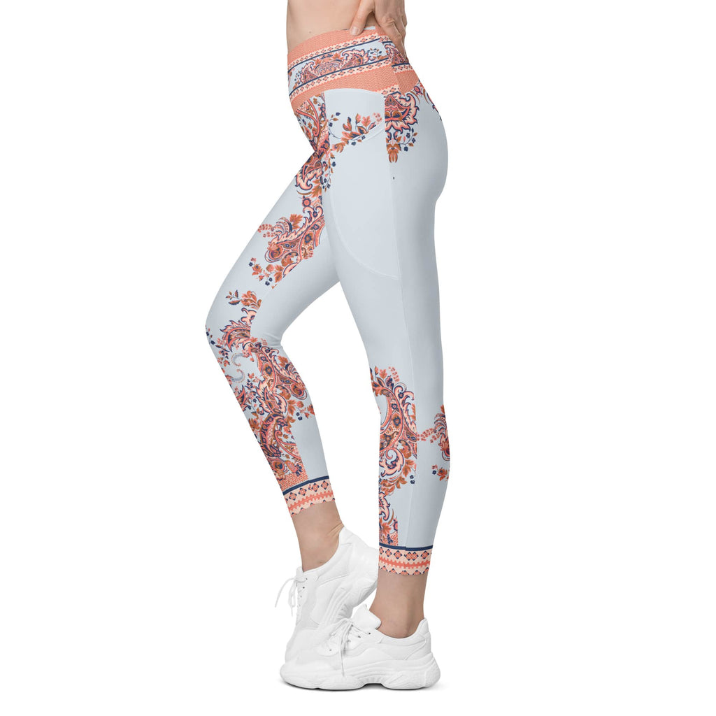 Mediterranean Paisley Crossover Leggings With Pockets