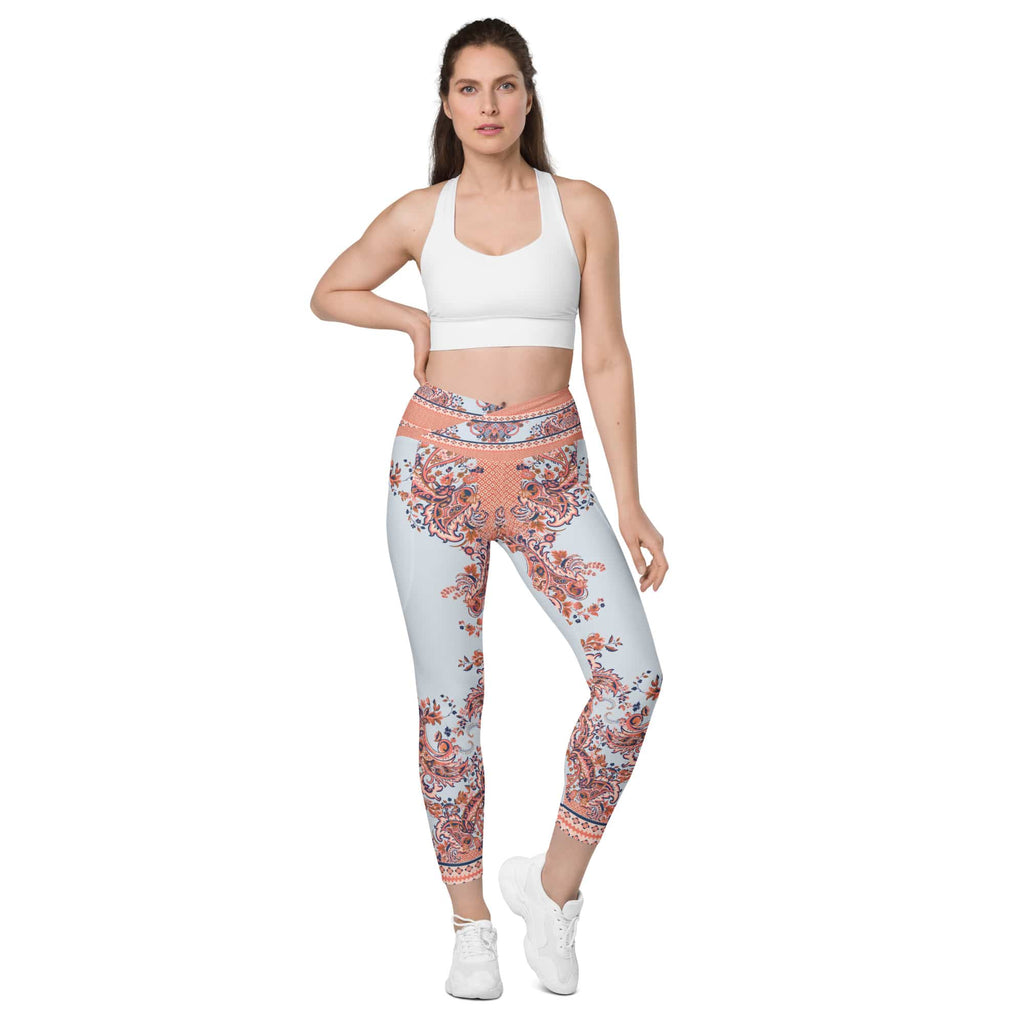Mediterranean Paisley Crossover Leggings With Pockets
