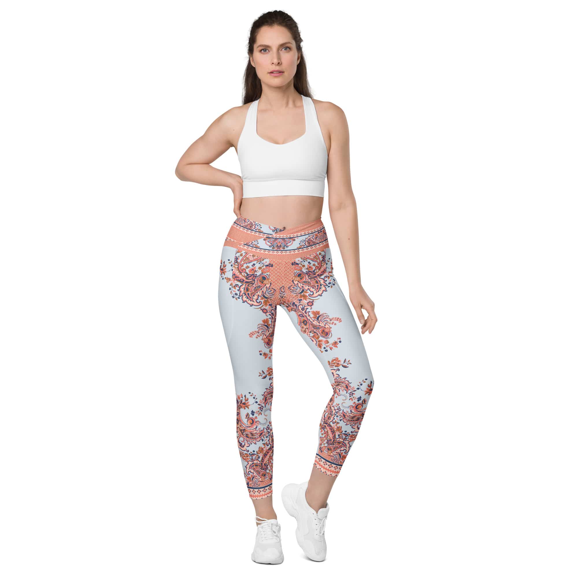 Mediterranean Paisley Crossover Leggings With Pockets