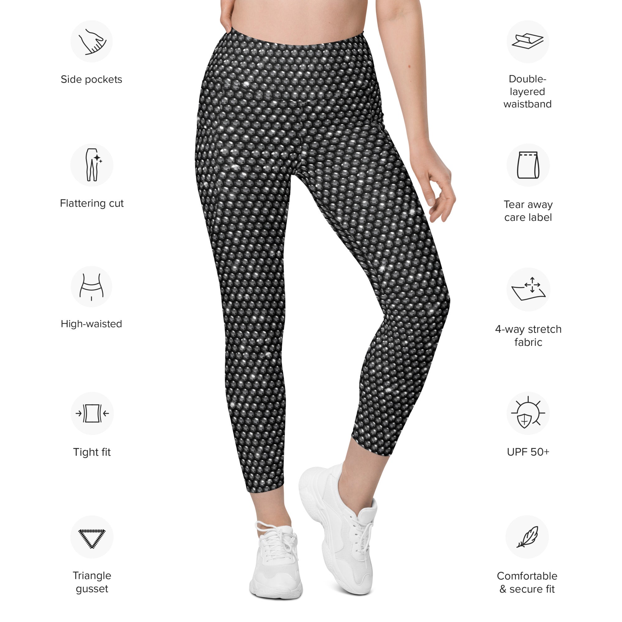 Midnight Bedazzled Print Leggings With Pockets