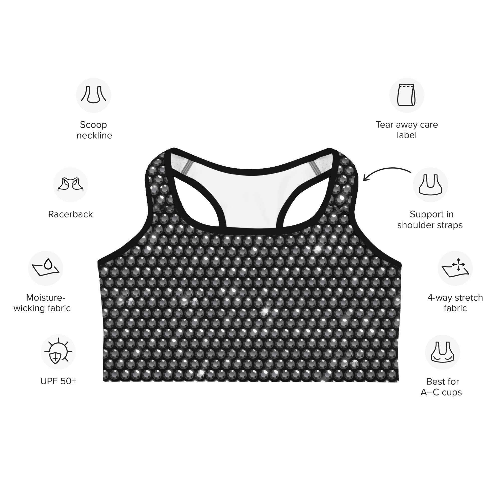 Midnight Bedazzled Print Sports Bra