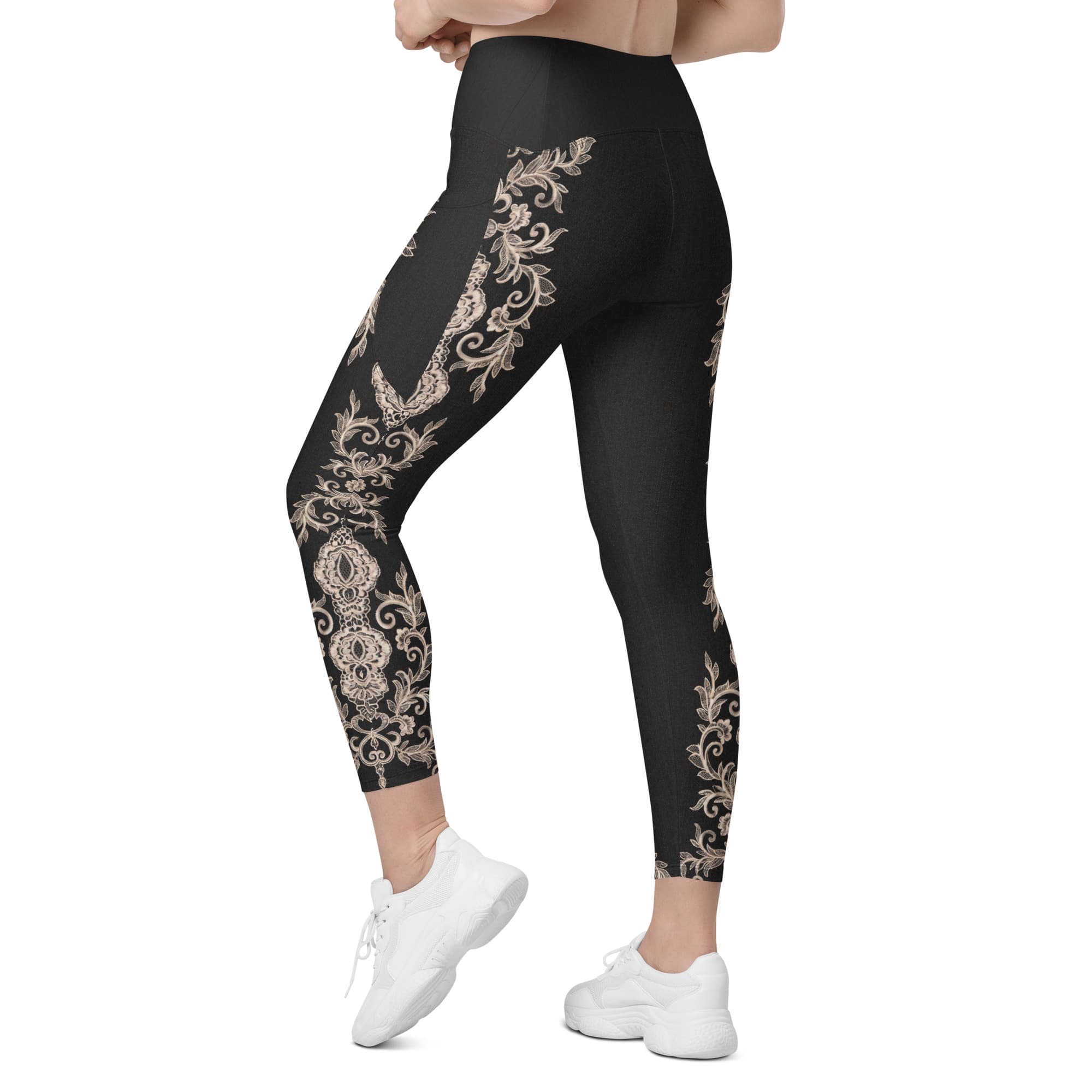Midnight Lace Crossover Leggings With Pockets