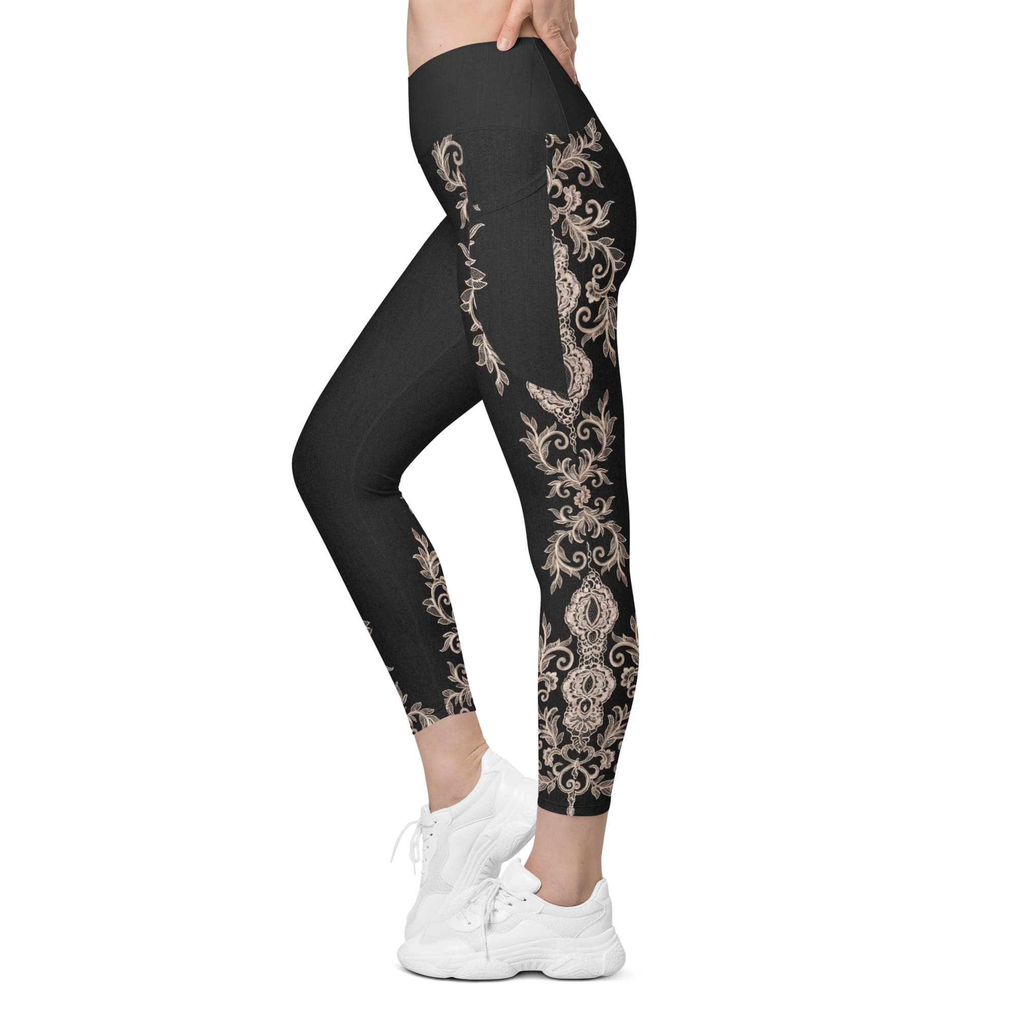 Midnight Lace Crossover Leggings With Pockets
