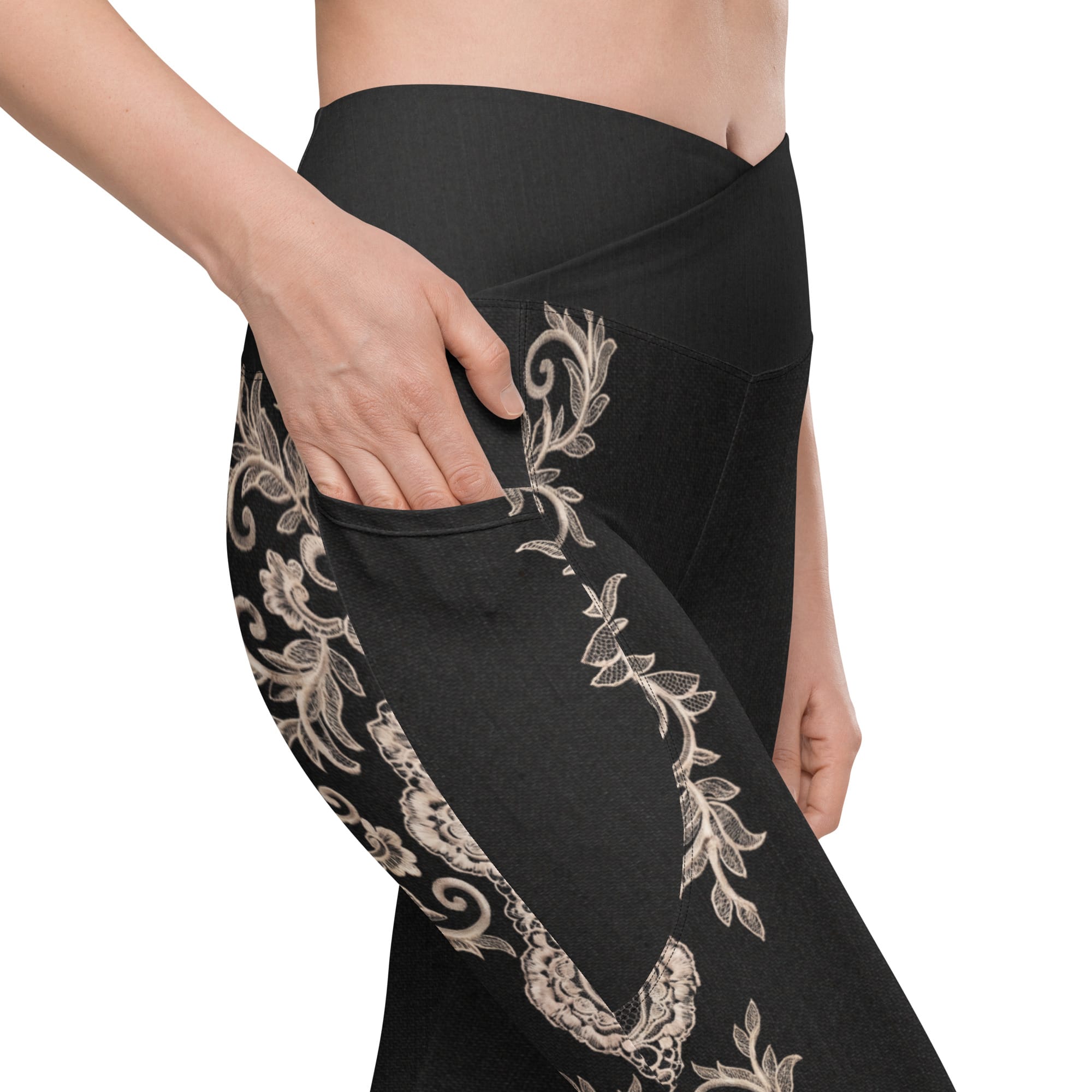Midnight Lace Crossover Leggings With Pockets