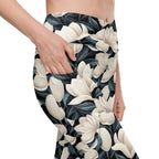 Midnight Magnolias Crossover Leggings With Pockets