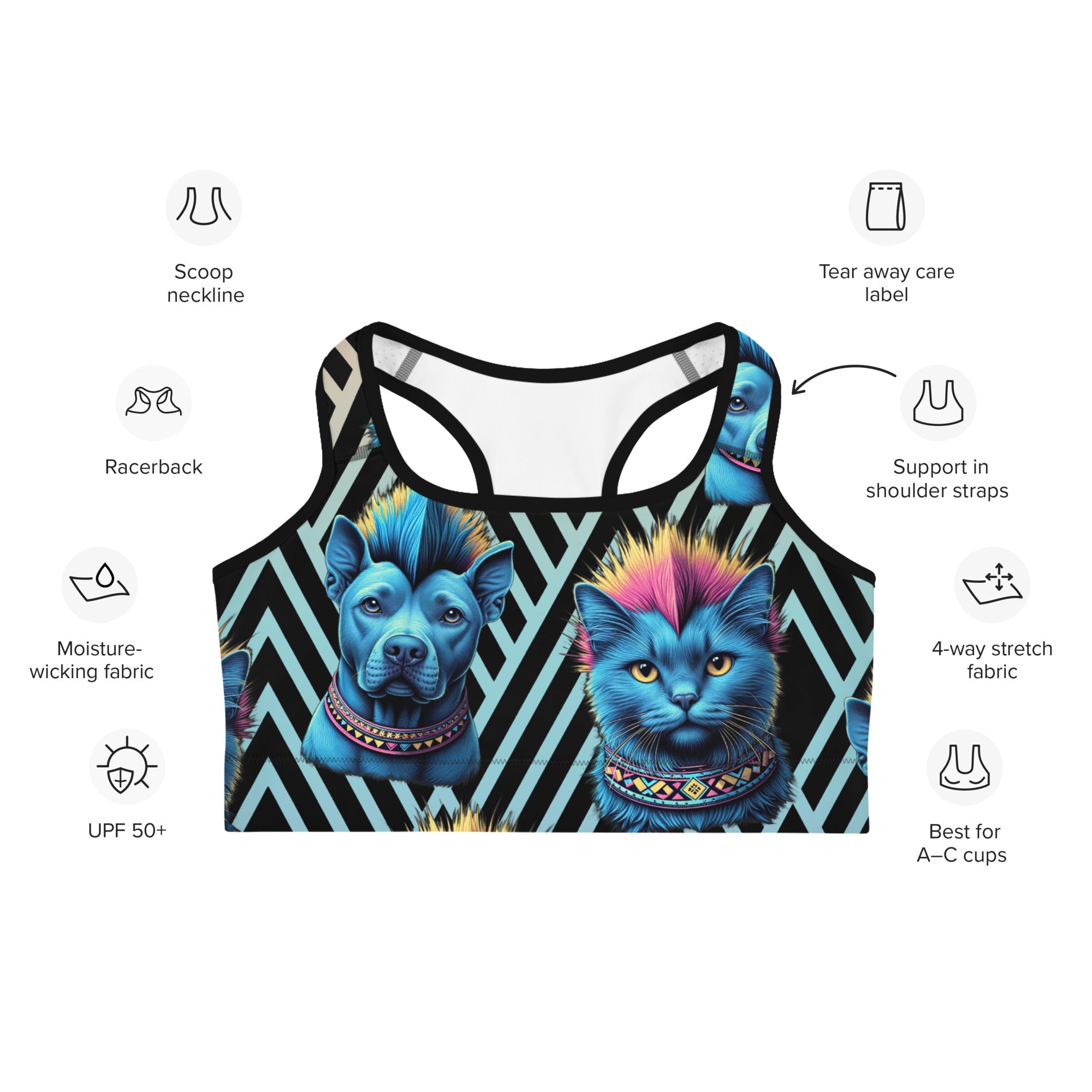 Mohawk Cats & Dogs Sports Bra