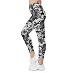 Monochrome Floral Leggings With Pockets
