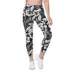 Monochrome Floral Leggings With Pockets